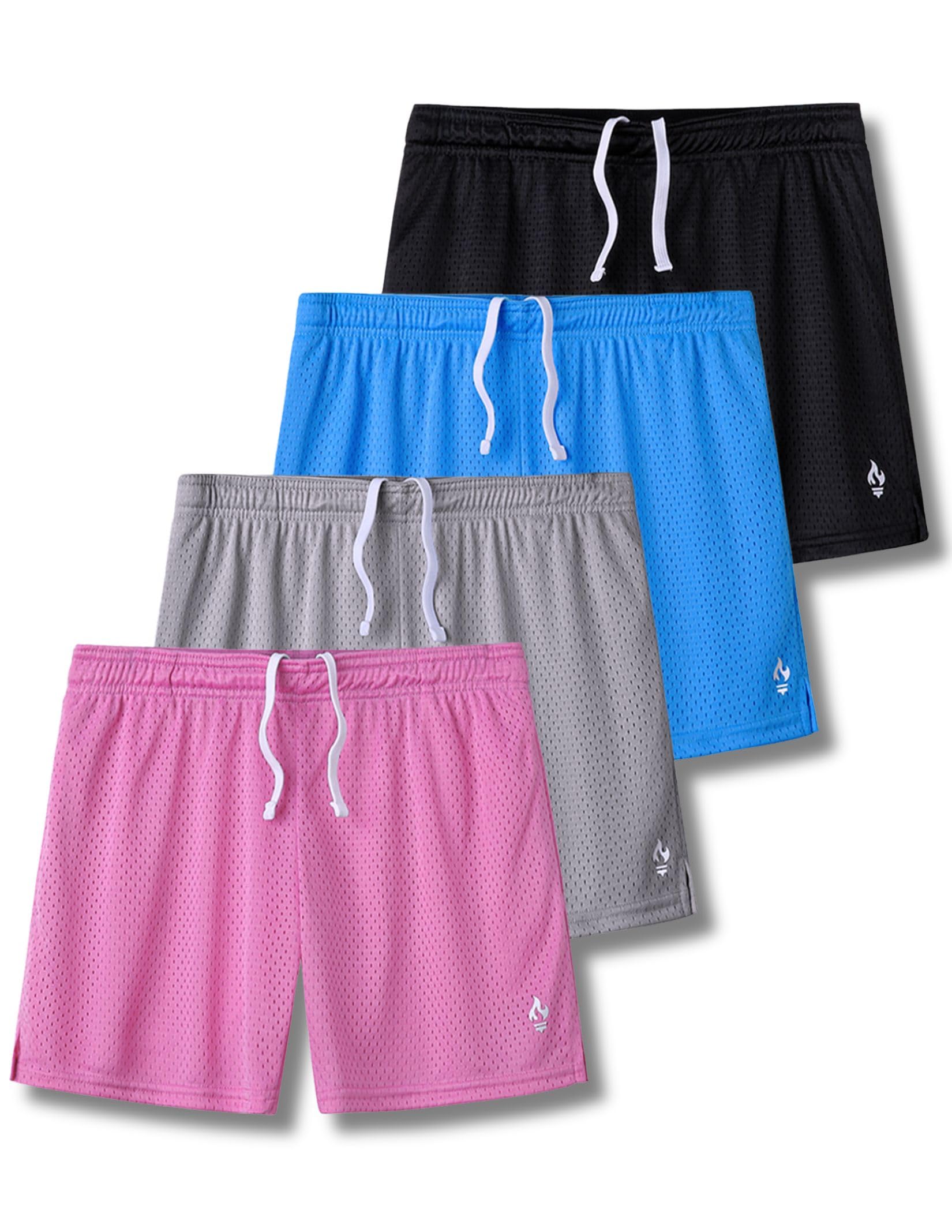 4 Pack Girls Athletic Shorts with Pockets - 3 Inch Quick Dry Running Shorts for Kids & Teens - Perfect for Soccer, Basketball & Outdoor Sports Activities
