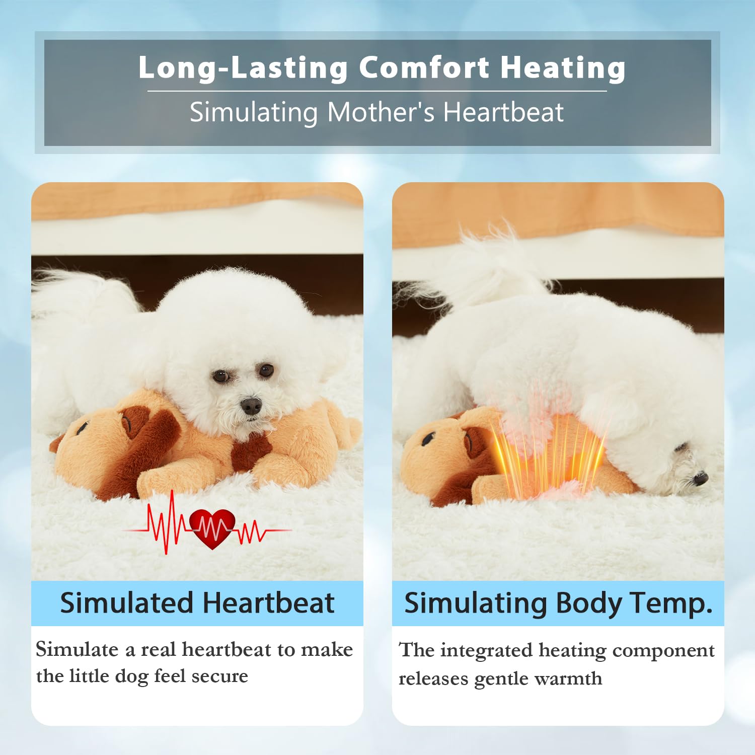 **2025 Upgraded Lifelike Heartbeat Puppy Toy for Dogs - Calming Anxiety Relief with Simulated Breathing & Body Temperature, USB Rechargeable - Perfect for Separation Anxiety, Travel & Training**