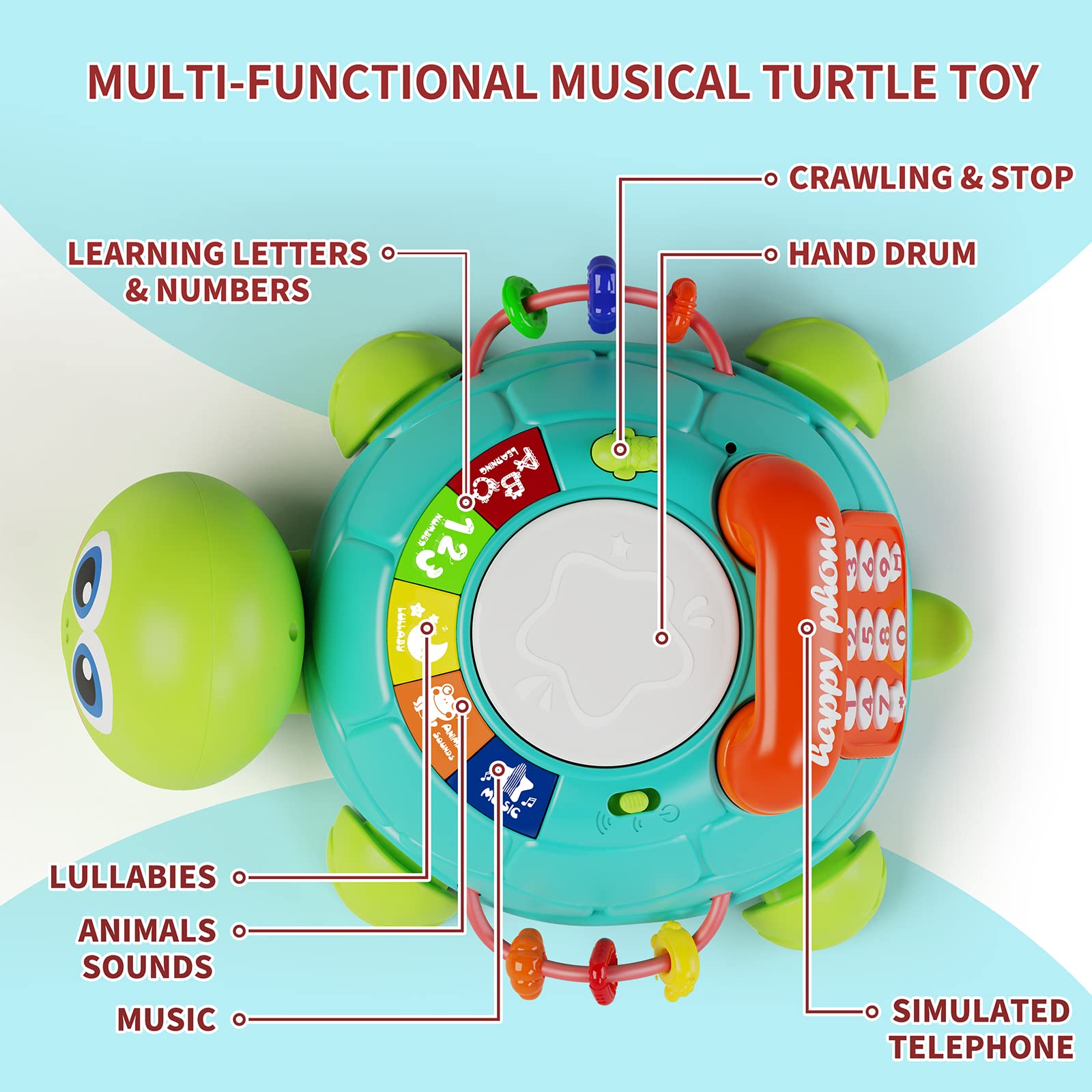 Musical Turtle Baby Toy with Lights & Sounds - Early Learning Crawling Toy for 6-18 Months | Perfect for Tummy Time & Birthday Gifts
