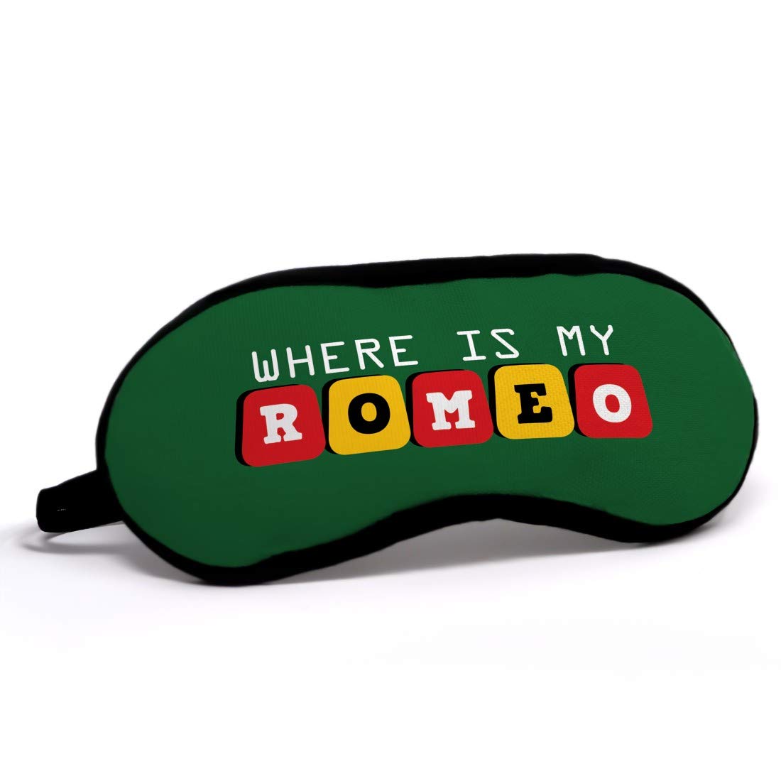 Indigifts Valentine's Day Gifts for Her - 'Where Is My Romeo' Quote Printed Green Eye Mask (7.8x3.3 inches) - Perfect Gift for Girlfriend, Wife, Birthday, Anniversary | Relaxation & Self-Care Essential for Spa Nights, Travel, and Stress Relief
