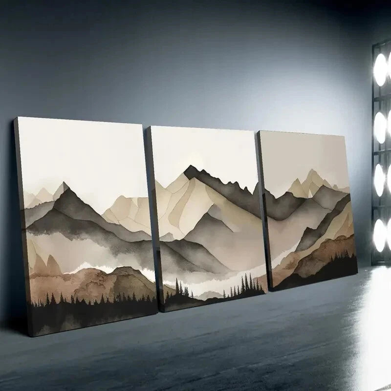 3-Piece Beige and Gray Mountain Wall Art Set - Framed Canvas Prints 50x70cm - High Quality Australian Made - Ready to Hang - Perfect for Living Room, Bedroom & Office Decor