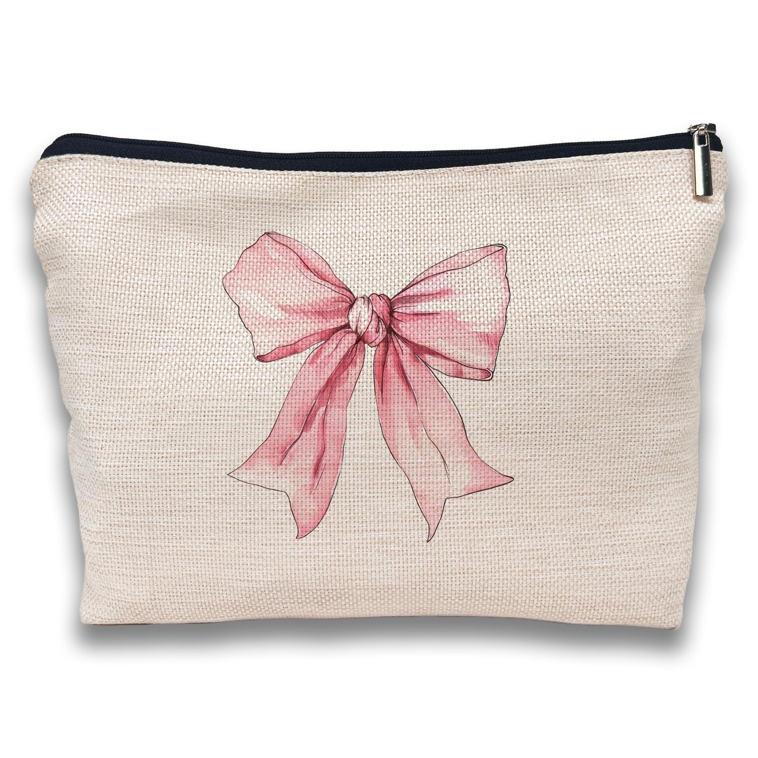 Coquette Makeup Bag with Pink Bow - Preppy Cosmetic Pouch for Girls | Girly Aesthetic Travel Organizer for Makeup, Toiletries & Essentials