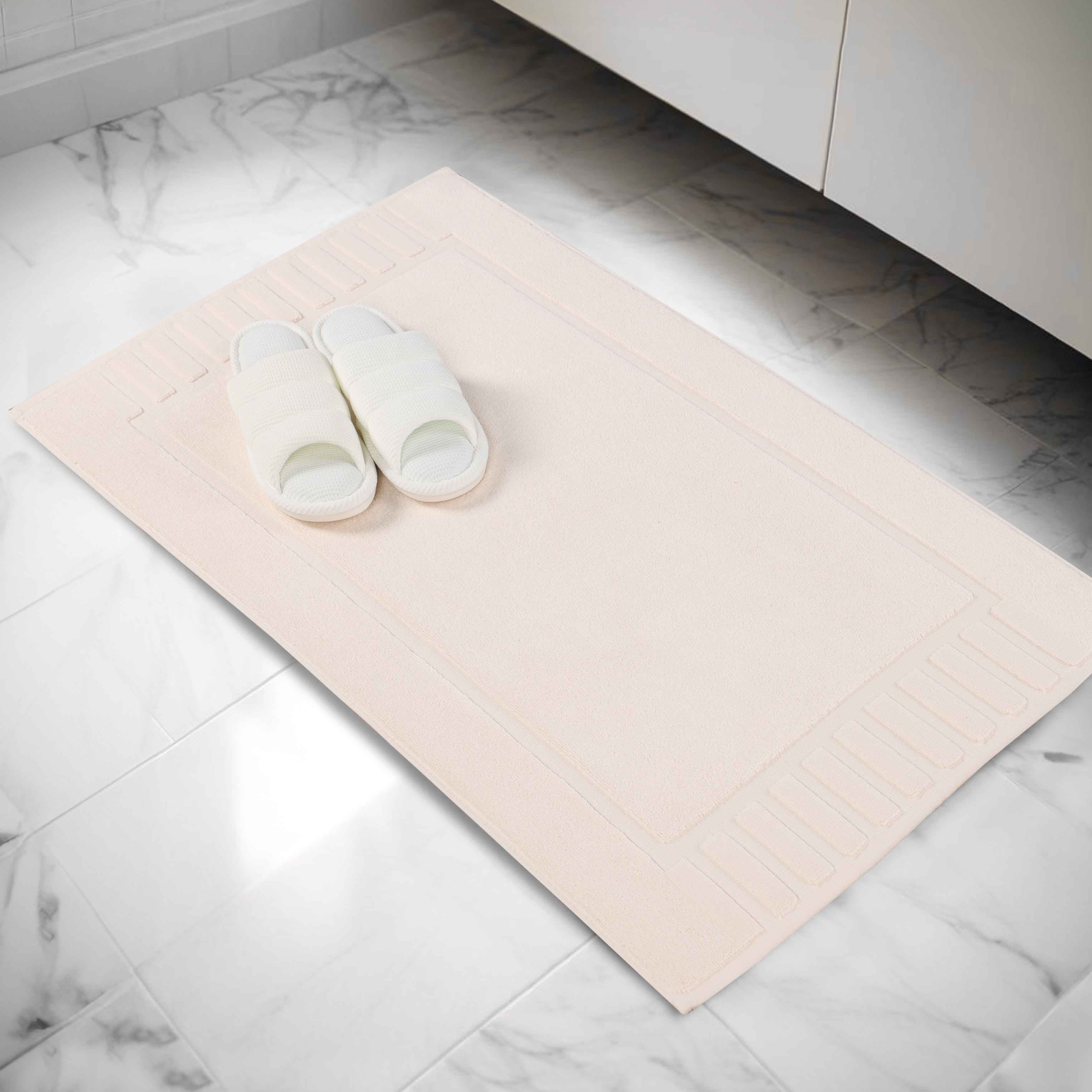 Premium Cotton Modern Geometric Border Absorbent Bath Mat Set of 2 - Non-Slip Soft Bathroom Rug for Bathroom Floor, Shower, Vanity Area - Home Decor Essentials