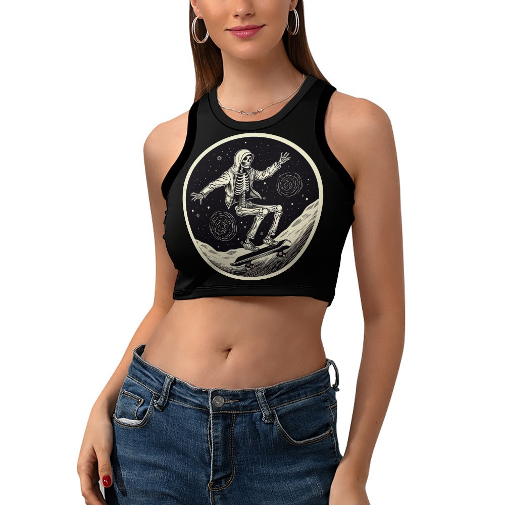 I Live To Ride Cropped Slim Racer Tank Top - Women's Athletic Workout Top for Running, Yoga & Fitness - Breathable & Comfortable Activewear