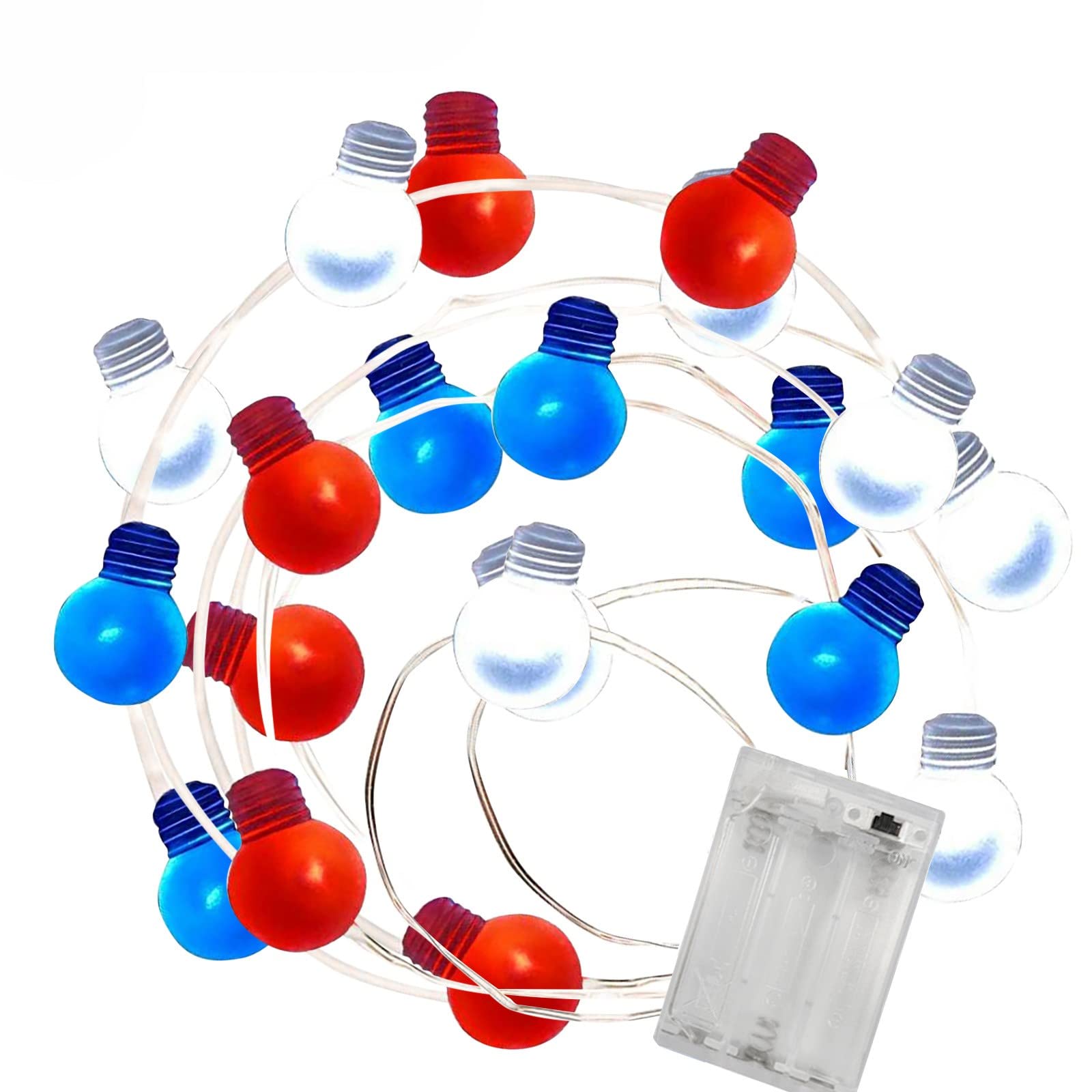 USA Patriotic LED String Lights - Battery Operated 4th of July Decorations with Remote Control, Red White Blue Striped Bowl Lights for Independence Day Party, Backyard, Patio & Holiday Decor (One Size)