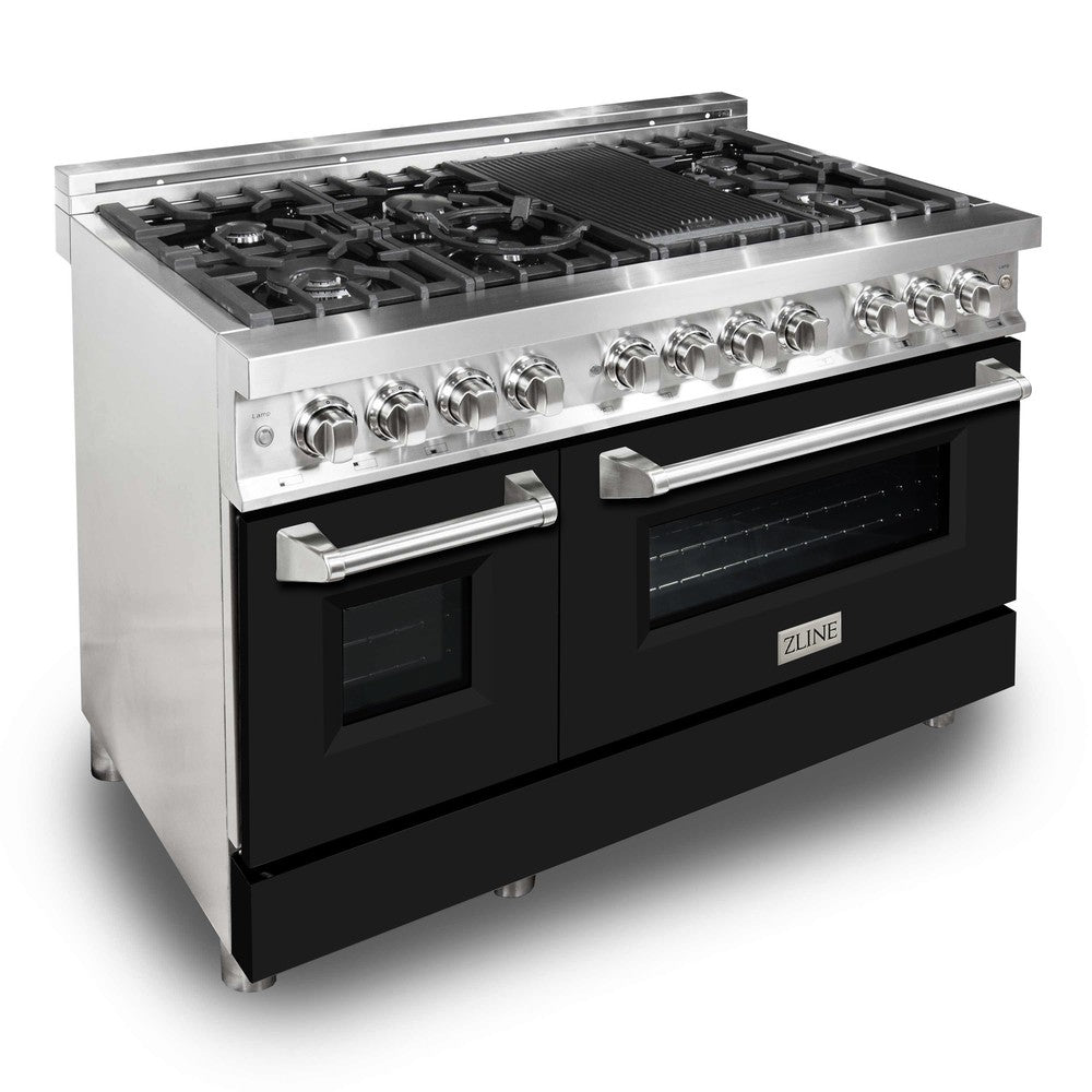 ZLINE 48-Inch 6.0 cu. ft. Dual Fuel Range with 7-Burner Gas Cooktop & 2 Electric Ovens - Stainless Steel with Black Matte Doors (RA BLM 48) | Professional Kitchen Appliance for Home Chefs & Cooking Enthusiasts