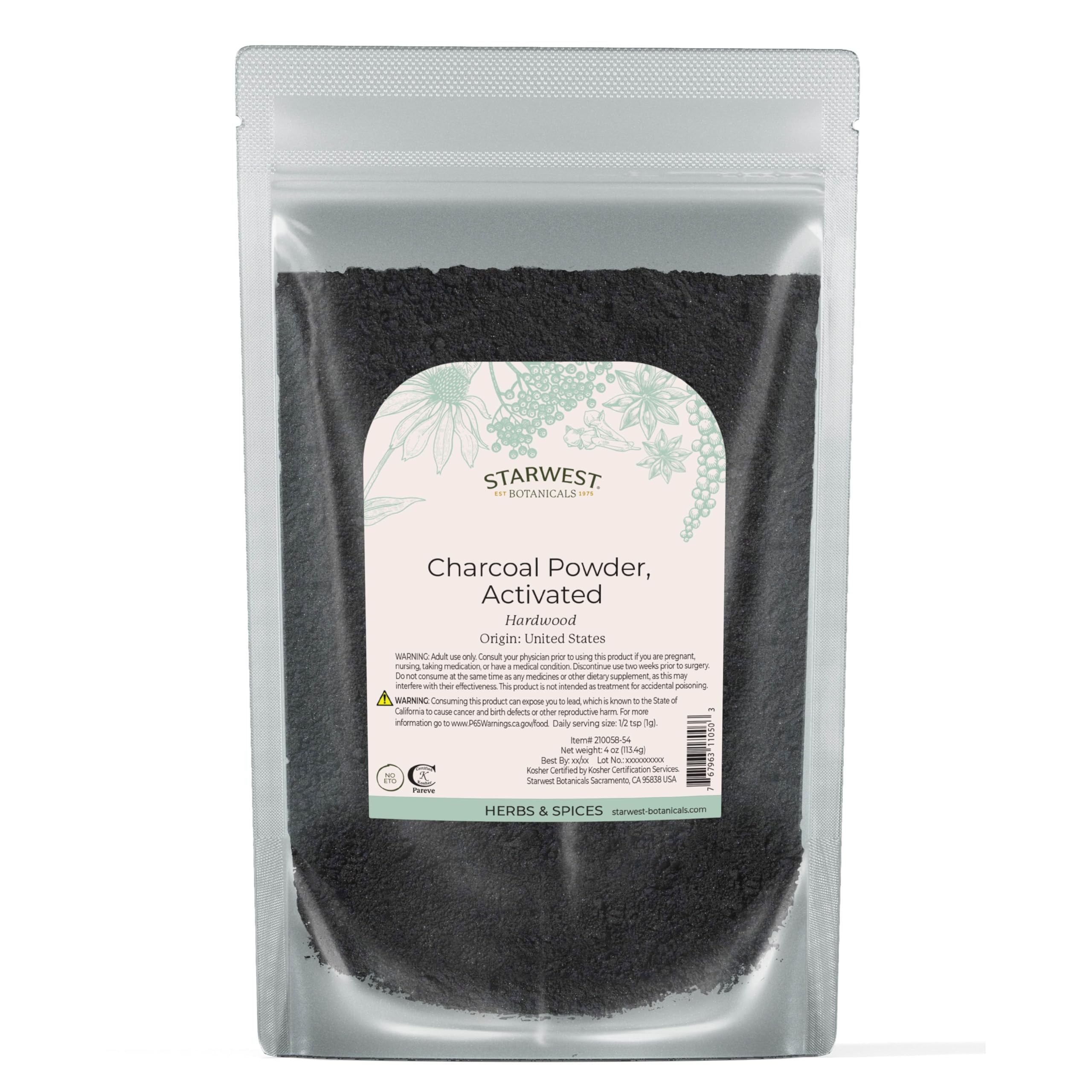 Starwest Botanicals Premium Food Grade US Hardwood Activated Charcoal Powder, 4 oz - Natural Detox, Teeth Whitening & Skin Care for Baking, DIY Beauty & Water Filtration