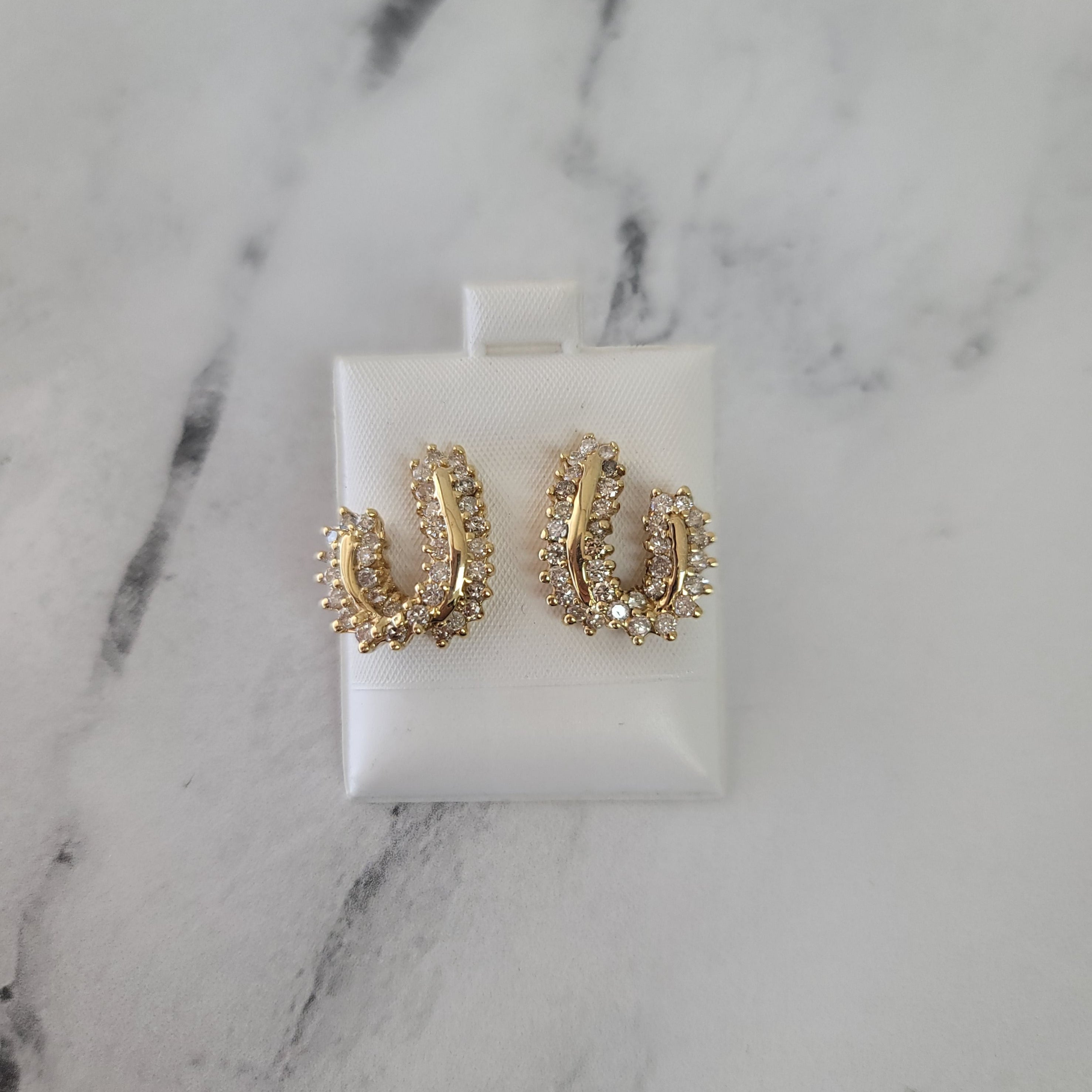 2 Carat Diamond Swoosh Earrings 14K Yellow Gold - Elegant Dangle Earrings for Women, Perfect for Weddings, Parties & Special Occasions