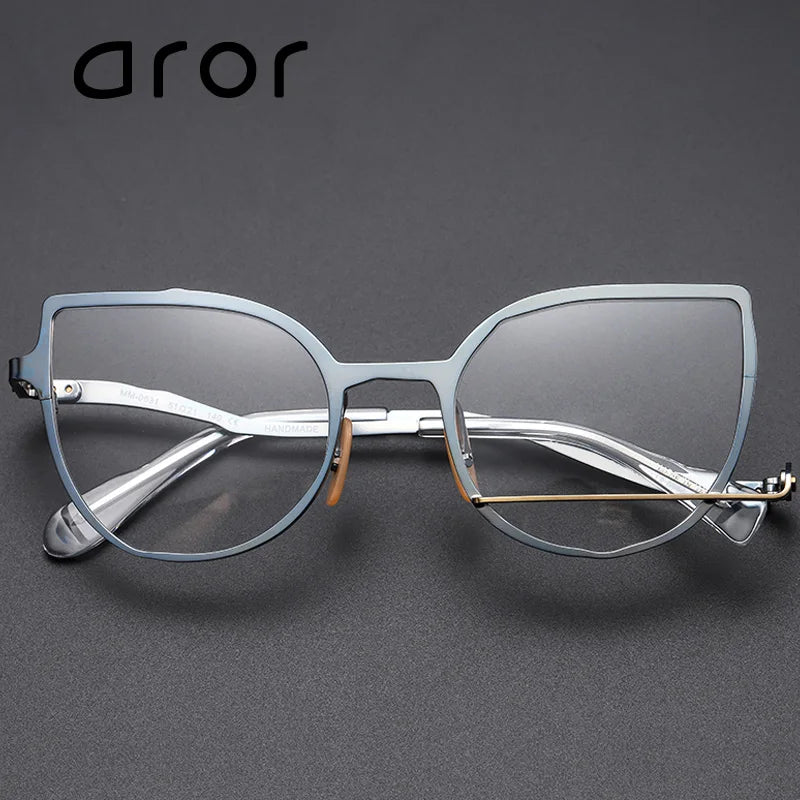 Aror Unisex Full Rim Square Cat Eye Alloy Eyeglasses Frame 49431 - Stylish & Lightweight for Work, Reading & Fashion Accessories