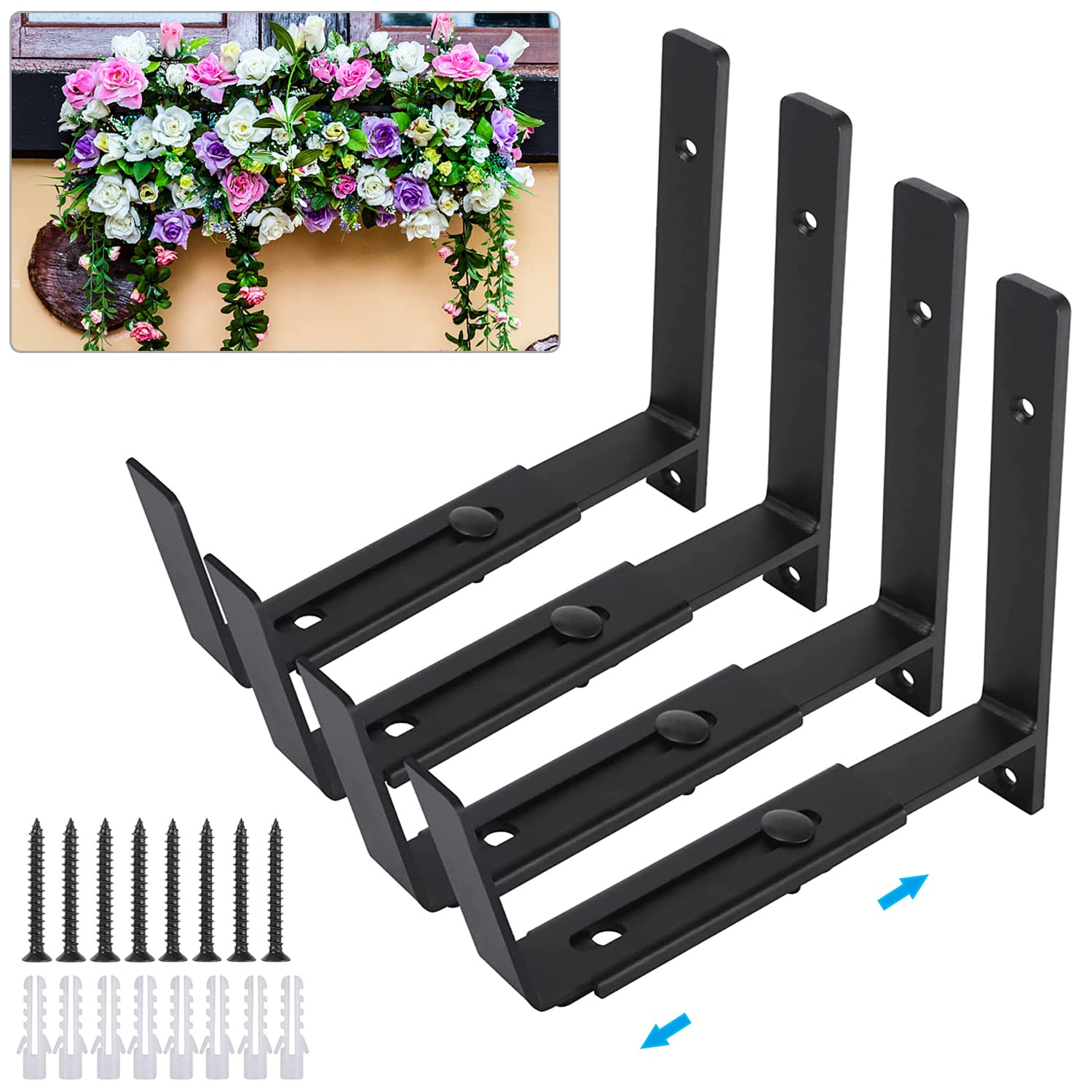 Adjustable Flower Window Box Bracket - Expandable Planter Shelf for Balcony, Patio & Garden Decor - Heavy Duty Metal Hanging Planter Holder for Outdoor & Indoor Plants