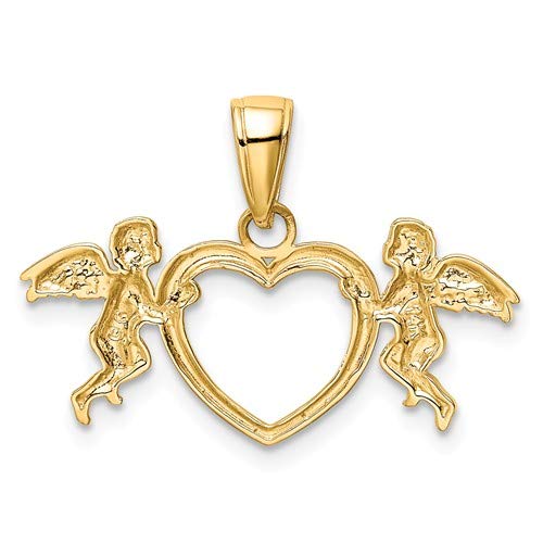Roy Rose Jewelry 14K Yellow Gold Flying Cherubs Heart Pendant - Angel Wing Necklace for Women, Romantic Gift for Valentine's Day, Anniversary & Special Occasions