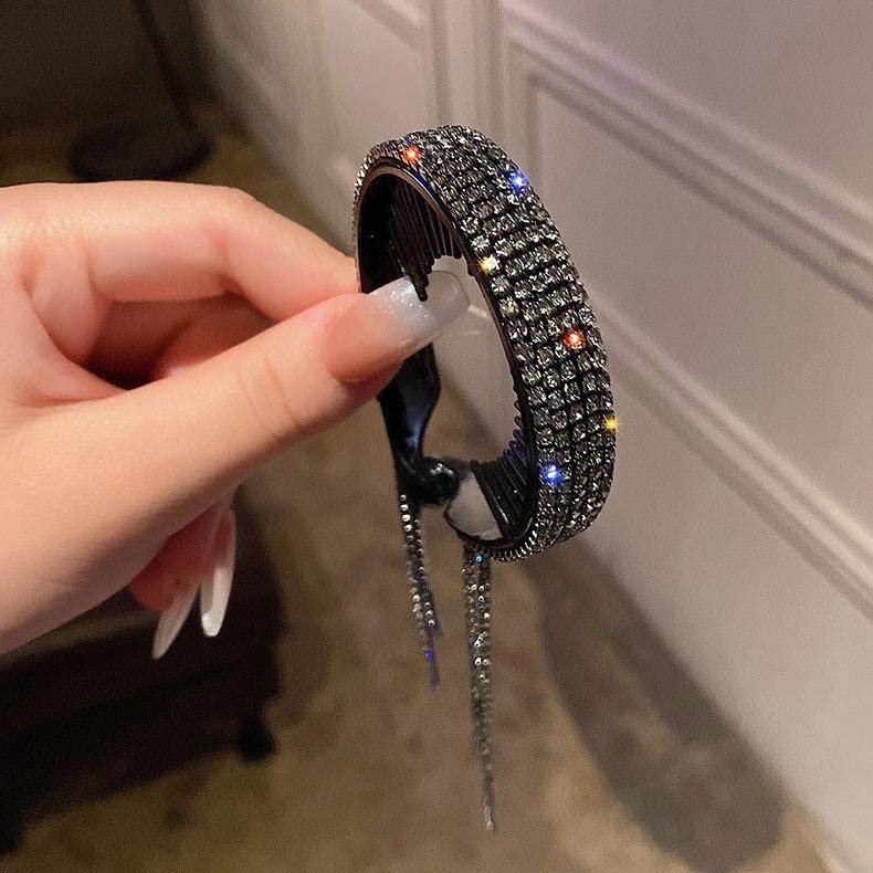 Sparkling Rhinestone Hair Bun Cover Clips - Elegant Glitter Claw Hair Accessories for Women (Black) | Perfect for Updos, Buns, Bridal & Party Hairstyles