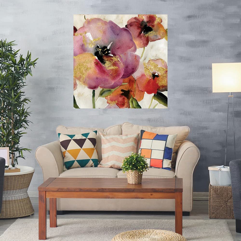 Gold Poppy Punch Square Canvas Wall Art - 32x32 Inch Hand-Painted Floral Painting by Carol Robinson - Ready to Hang Home Decor for Living Room, Bedroom, Office & More - Perfect for Modern Interior Design & Gift Giving