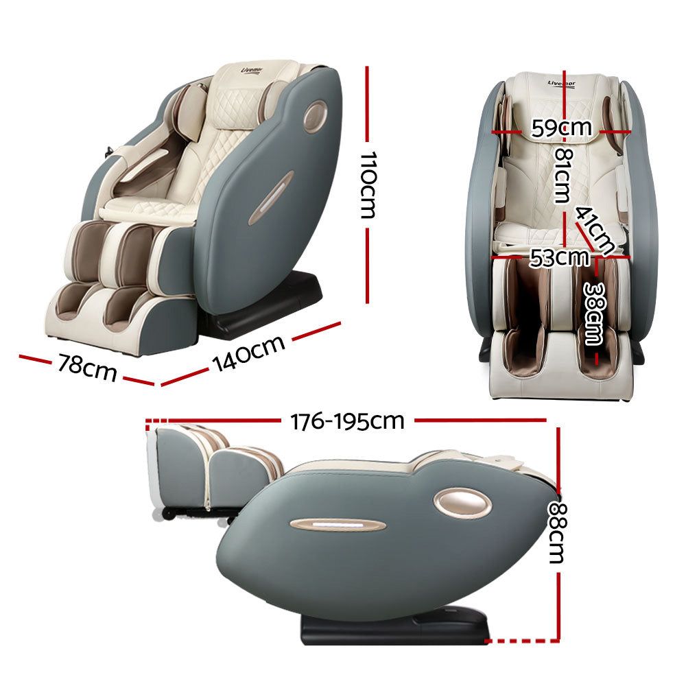 Livemor Electric Massage Recliner Chair with Full Body Shiatsu Massage - Grey Ozeni for Home, Office & Relaxation Therapy