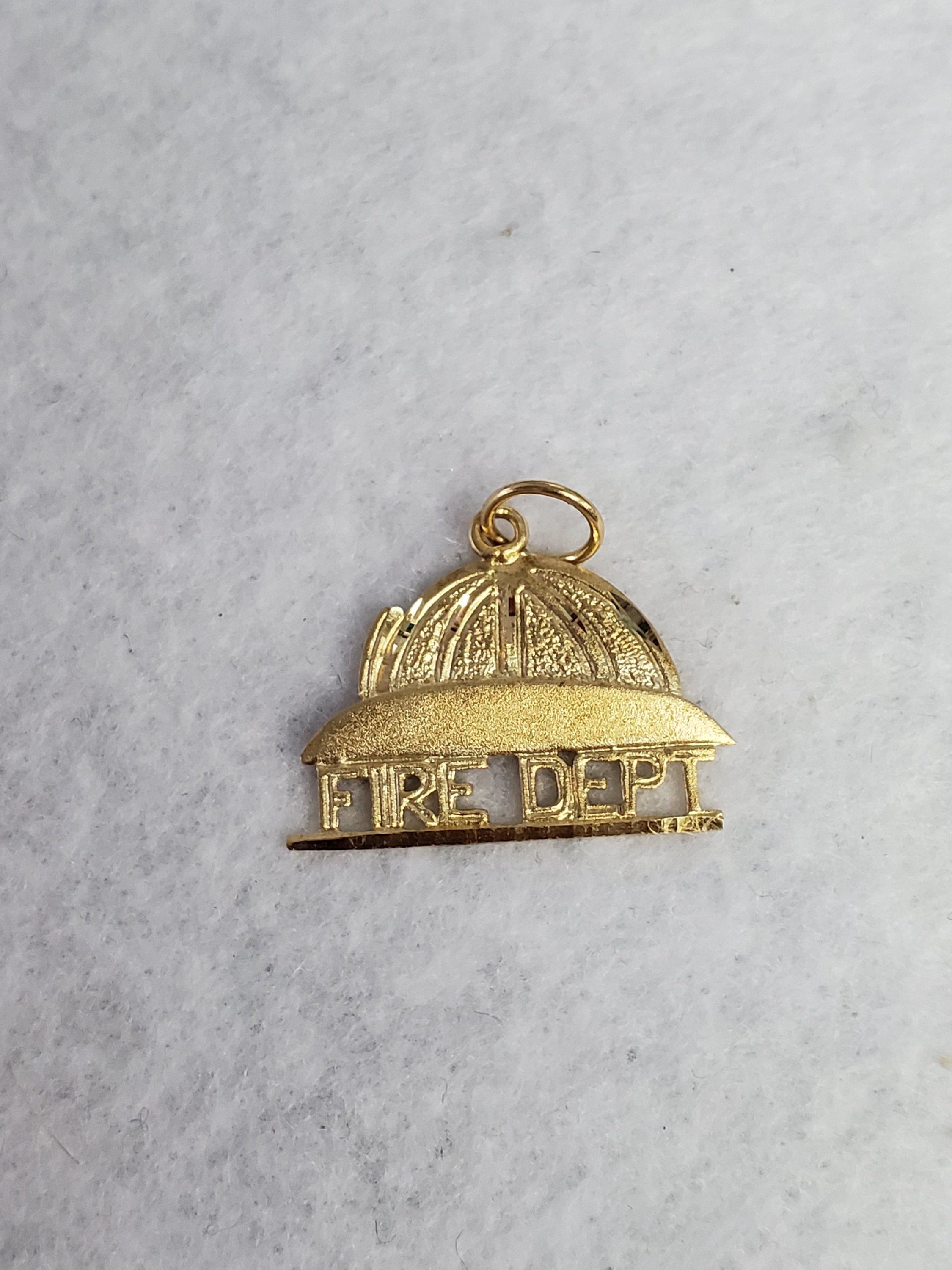14k Yellow Gold Fire Department Charm Pendant with Diamond Cuts - Perfect for Firefighters, First Responders & Gift Giving