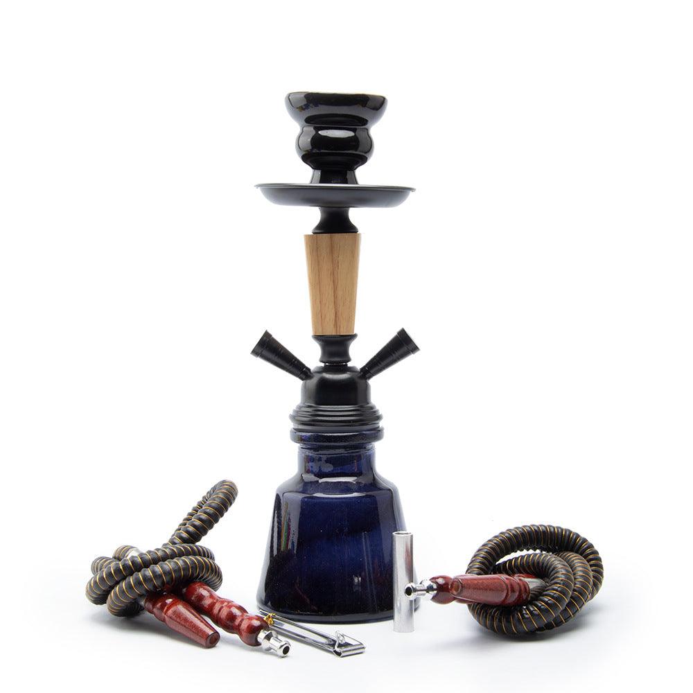 Premium Small Double Tube Hookah Set with Hose, Bowl & Wood Chimney - Complete Narguile Accessories Kit for Home Parties, Lounges & Relaxation