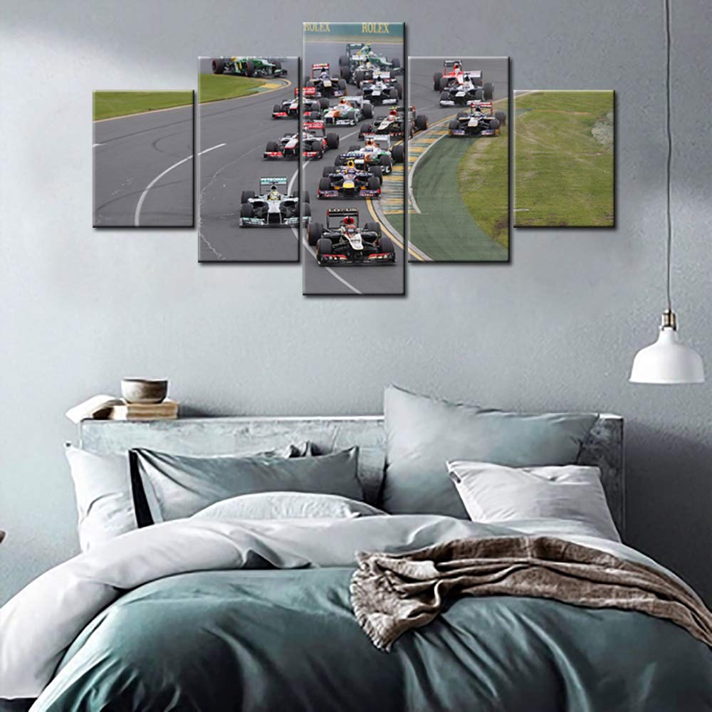 5 Piece Framed Canvas Wall Art - 60''W x 32''H - Racing Car Themed Wall Decor for Living Room, Man Cave & Boys Bedroom - Perfect for Home, Office & Game Room Decorations