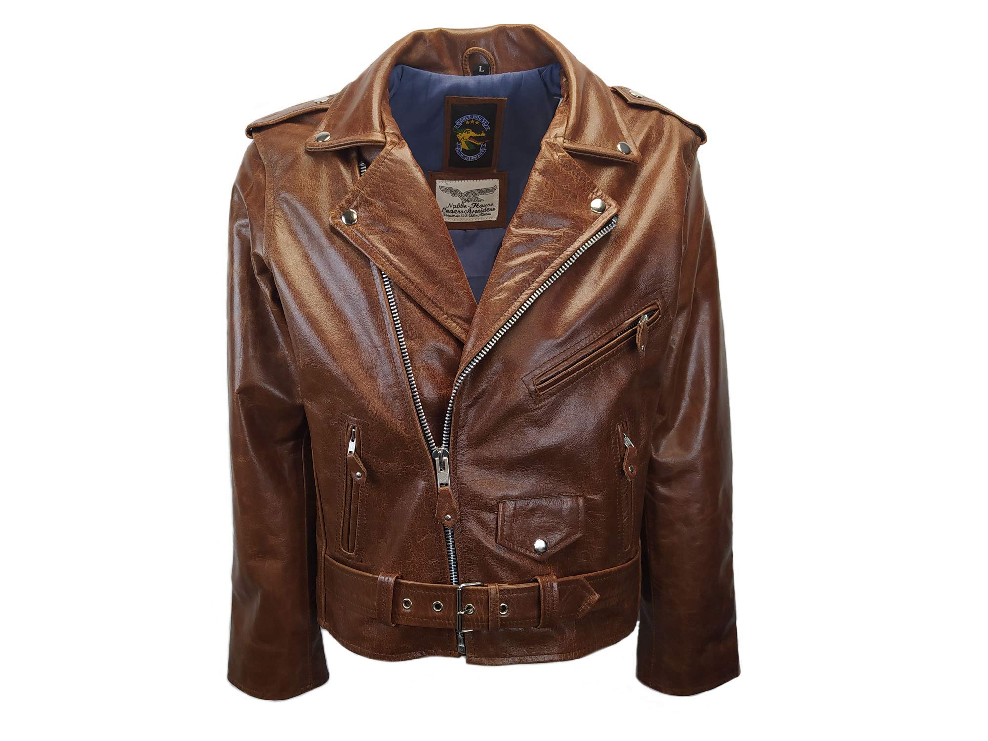 Noble House Rockabilly - Marlon Brando Cognac Leather Jacket for Men | Vintage Biker Style Motorcycle Jacket | Perfect for Riding, Casual Wear & Retro Fashion