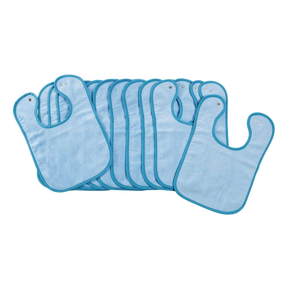 12 Pack Blue Baby Bibs with Snap Closure - Soft & Absorbent for Feeding - Perfect for Infants & Toddlers at Home or Daycare