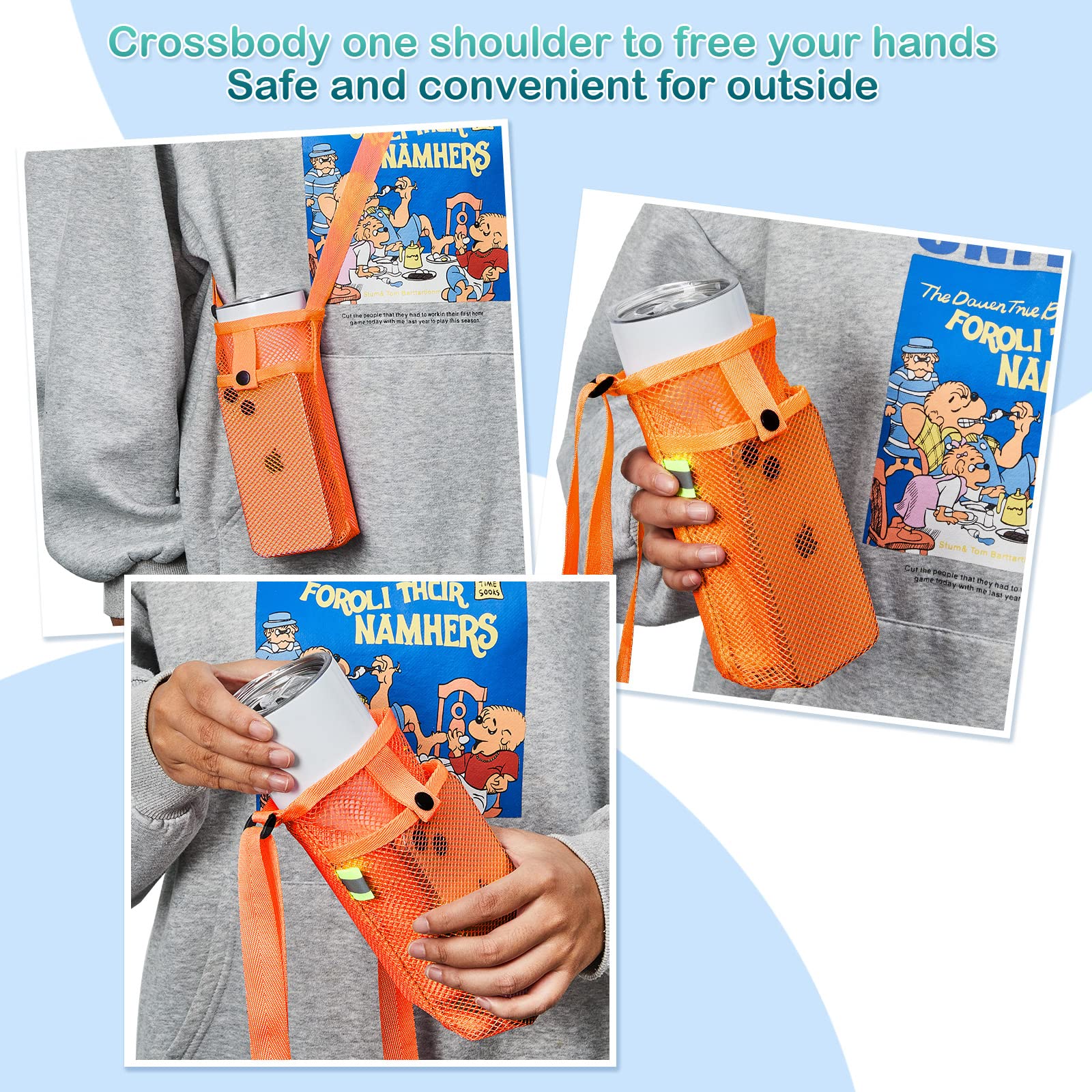 8 Pcs Water Bottle Sling Holder - Adjustable Shoulder Strap for Walking & Sports