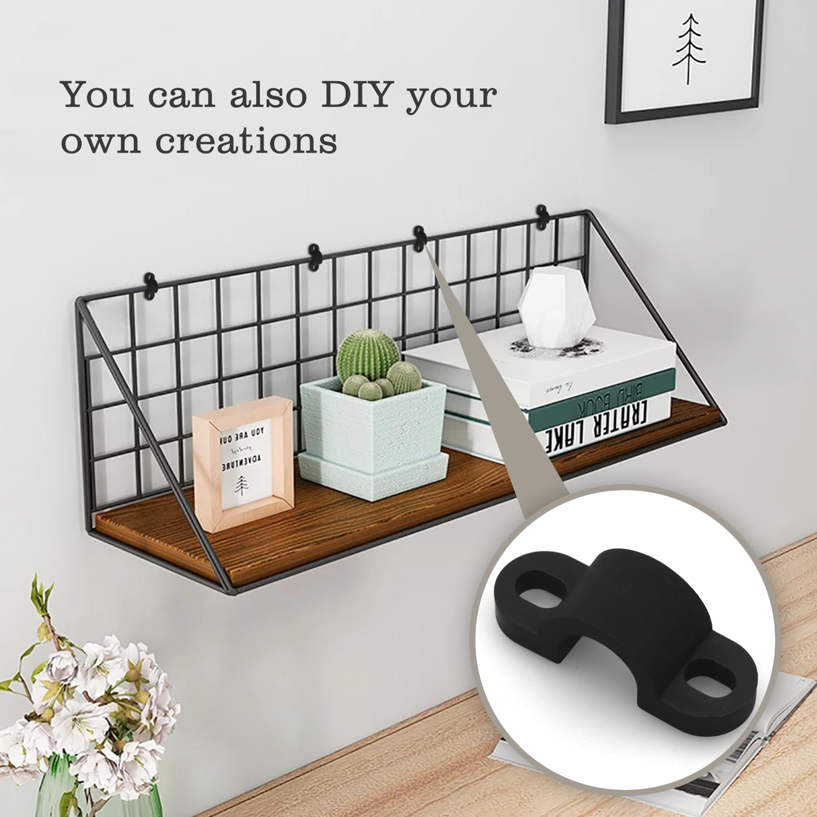 12Pcs 7mm Black Wire Shelf Loop Clips - Heavy Duty Wall Mounted Shelving Brackets for Concrete & Drywall Installation | Perfect for Garage Storage, Pantry Organization & Closet Shelving Systems