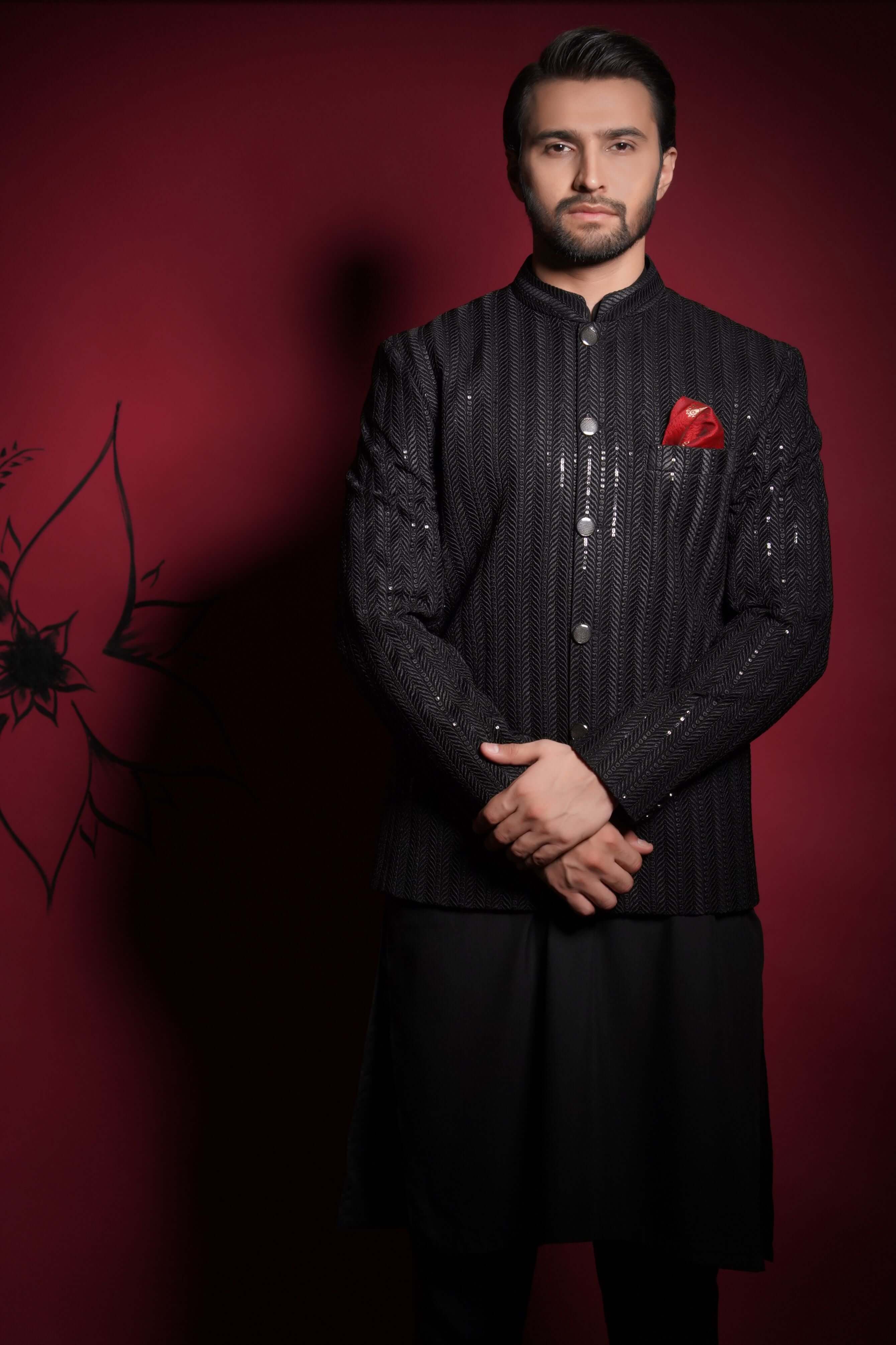 Black Maharaja Prince Jacket Set for Men - Royal Indian Costume for Halloween, Cosplay & Theme Parties