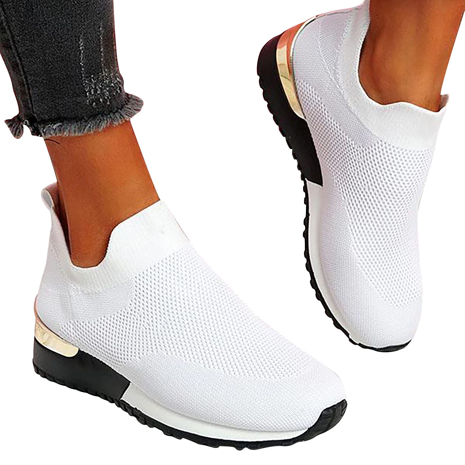 HTHJSCO Women's Breathable Mesh Slip-On Sneakers - Lightweight Athletic Walking Shoes for Casual Wear, Running & Travel | Comfortable & Supportive Flying Woven Design