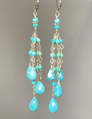 Turquoise Tassel Earrings - Gold Long Boho Dangle Earrings for Women | Handmade Statement Jewelry for Parties, Weddings & Everyday Wear