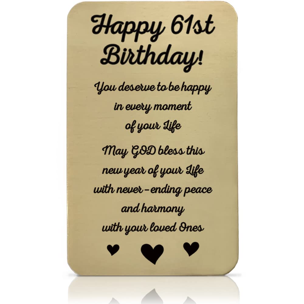 61st Birthday Card Aluminum - Unique 61st Birthday Gift for Wife, Husband, Grandmother, Grandfather - Metal Wallet Insert Card - Elegant Anniversary Card for Her or Him - Perfect for Celebrating 61 Years of Life Milestones