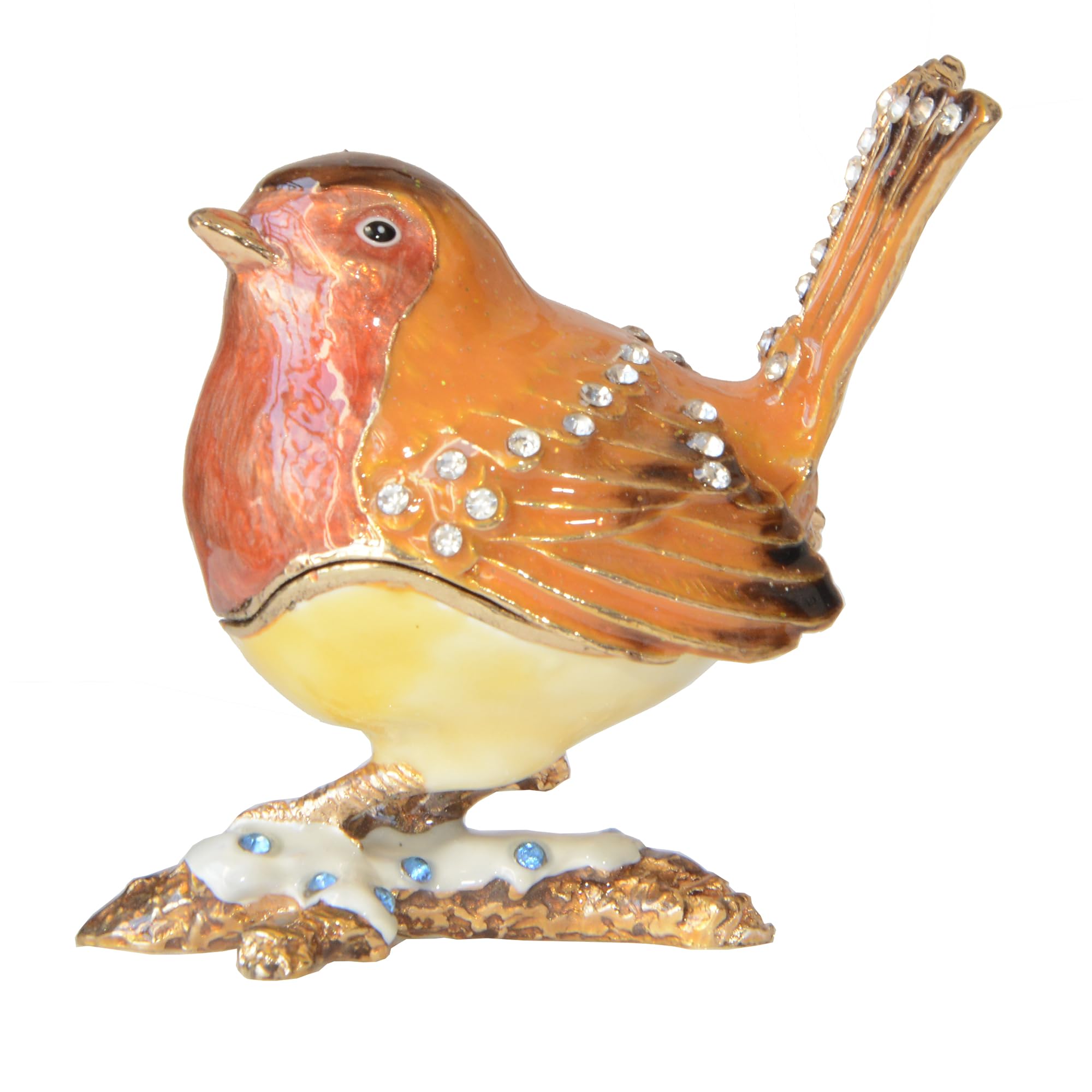 Hand-Painted Robin Bird Trinket Box - Jewelry Storage Organizer with Hinged Lid, Ring & Earring Holder - Decorative Collectible Figurine for Home Décor, Gift Giving & Keepsake Display