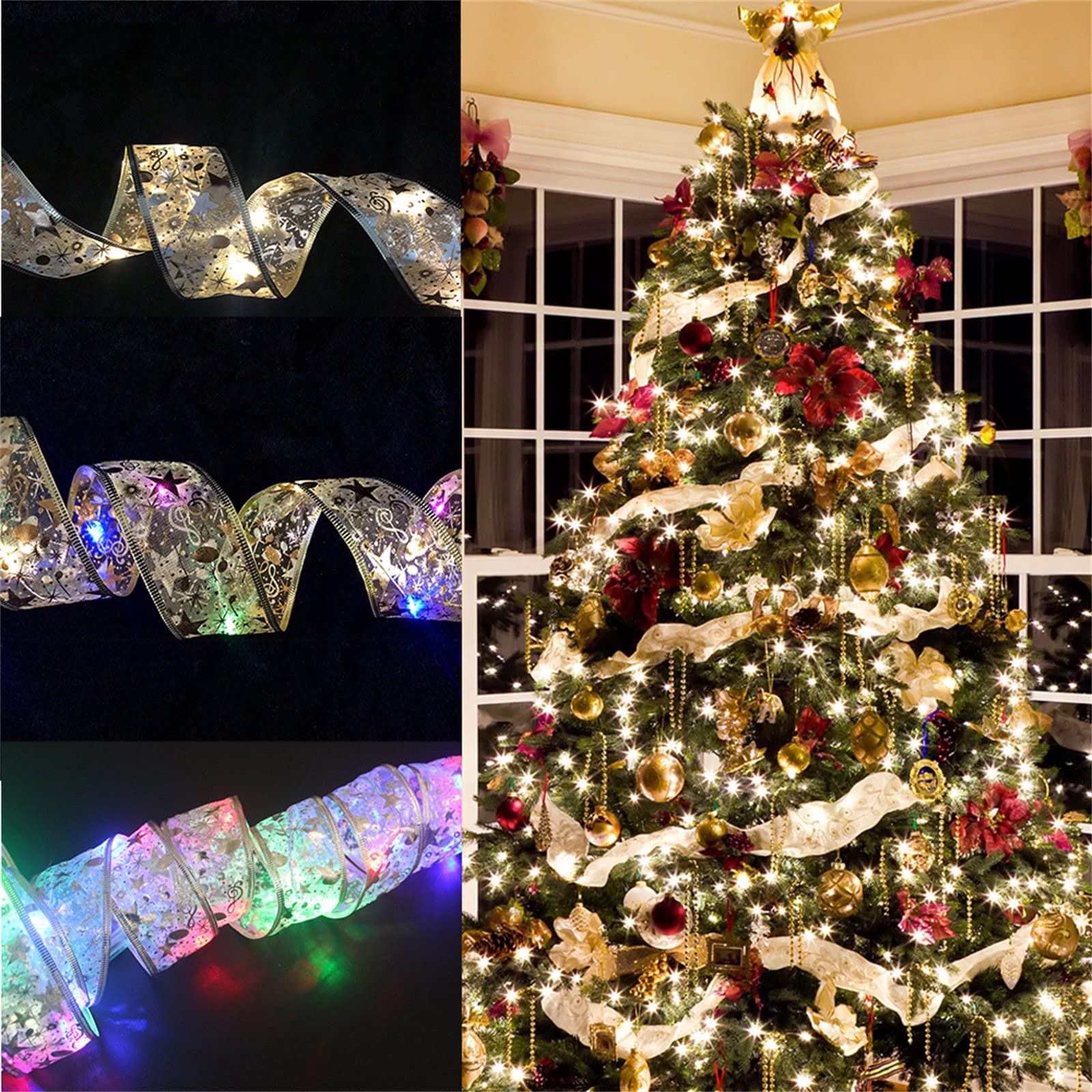 Christmas LED Ribbon Lights - 400CM Fairy String Lights for Christmas Tree Decorations, DIY Lace Bow Ornaments, Wedding & Party Decor - Indoor/Outdoor Holiday Lighting for Home, Garden, and Festive Events