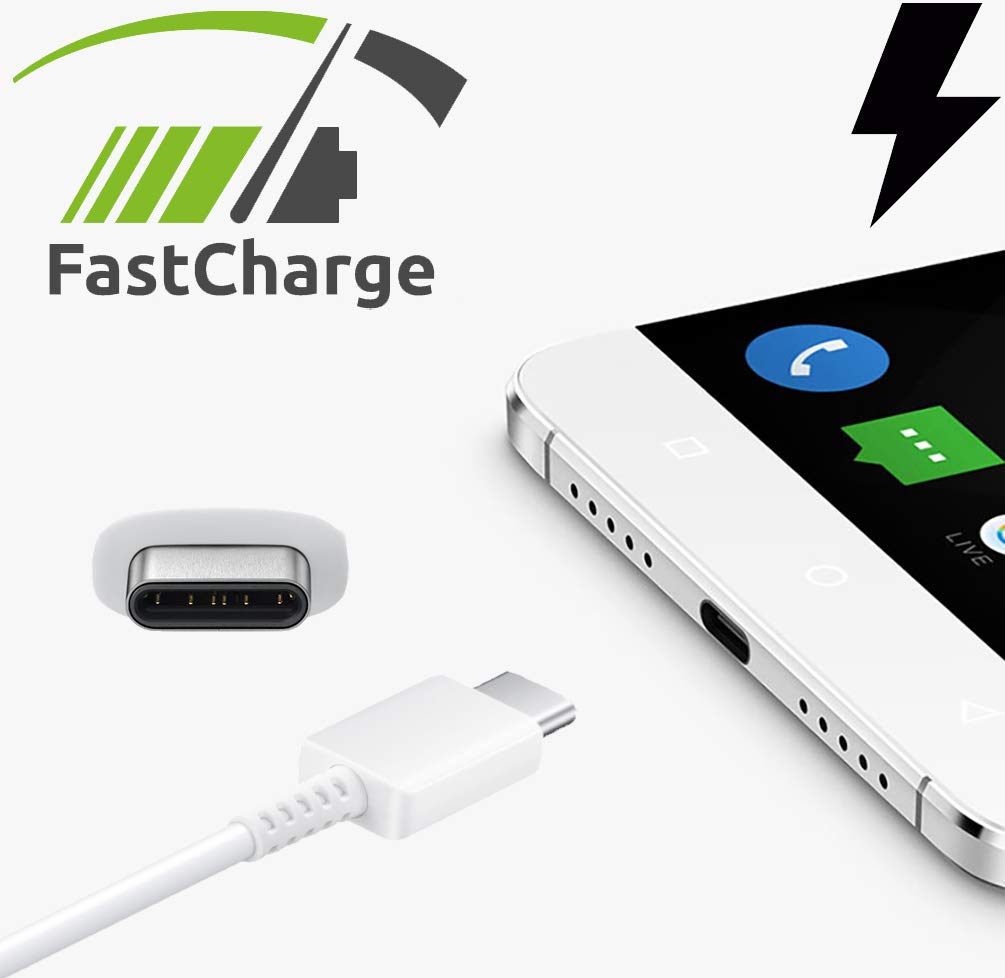 Premium USB-C Fast Charging & Data Sync Cable for Samsung Galaxy S20 FE - 3.3Ft/1m White Nylon Braided Cord - Perfect for Home, Office & Travel Charging