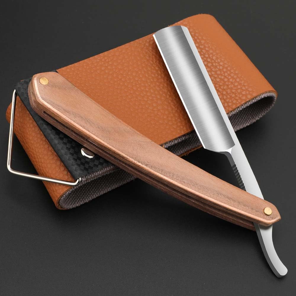 Professional Straight Edge Barber Razor for Men - Premium Stainless Steel Shaving Razor with Leather Strop - Home & Salon Grooming - Perfect for Wet Shaving, Beard Trimming & Classic Shaving Rituals (NO.181)