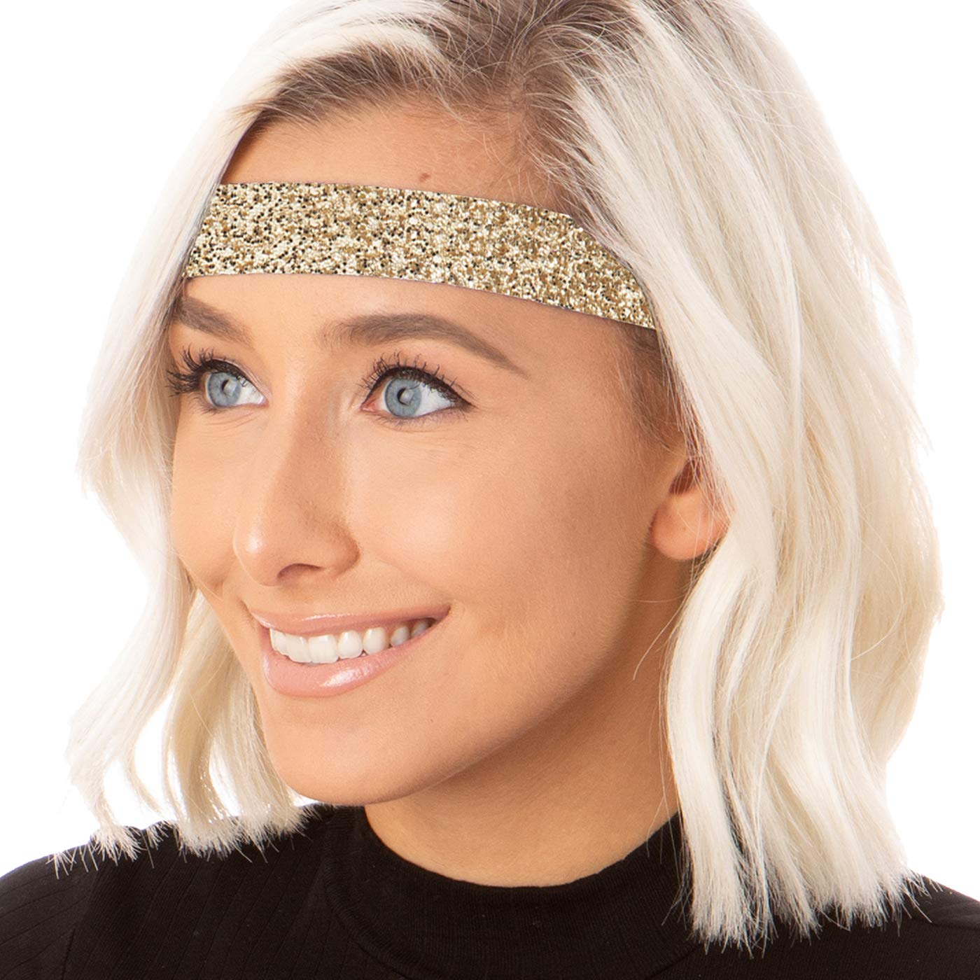Sparkly Bling Adjustable No-Slip Headbands for Women, Girls & Teens - 4 Pack Mixed Gold Glitter Hair Accessories - Perfect for Parties, School, Sports & Everyday Wear