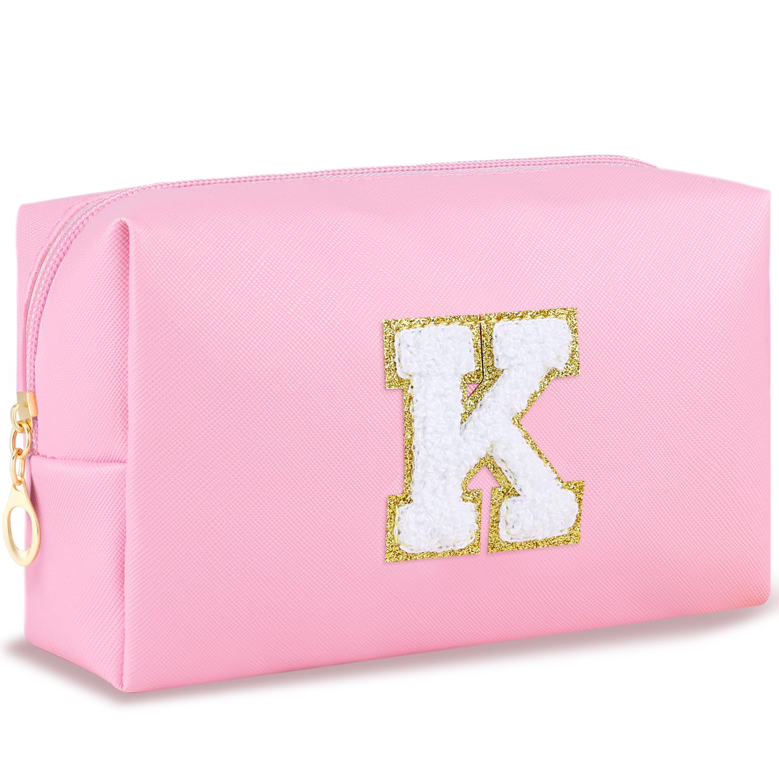 Preppy Makeup Bag for Women - Personalized Small Cosmetic Pouch with Zipper, Cute Pink PU Toiletry Bag for Travel, Christmas & Birthday Gifts (Mom, Teacher, Friends) - Perfect for Daily Use, Vacation Essentials & Gift Giving