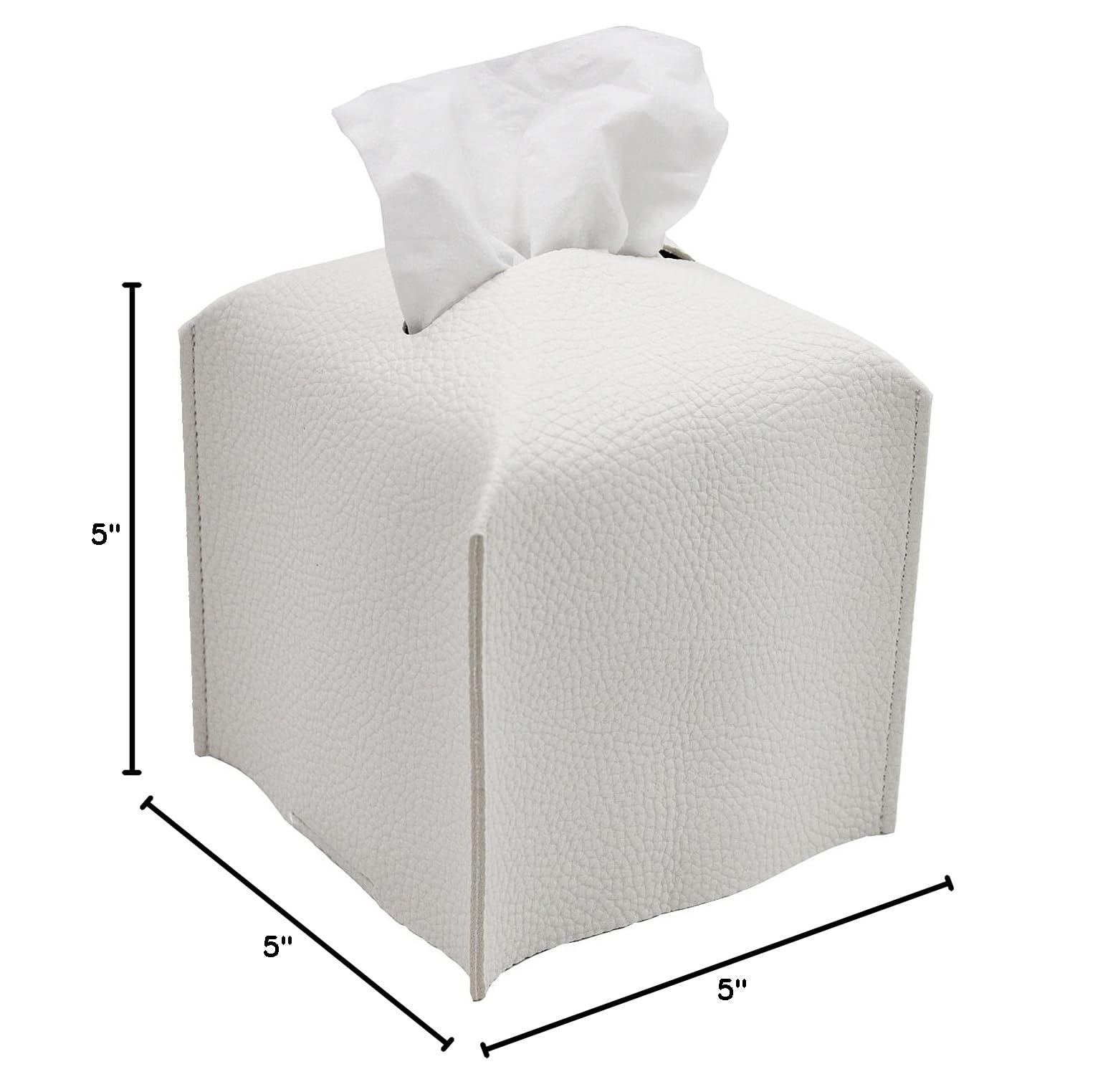 Livelab Square PU Leather Tissue Box Cover - Modern Decorative Tissue Holder for Bathroom, Vanity, Nightstand & Desk (5x5x5 Inches, Off White) | Home Decor & Office Organization Accessory