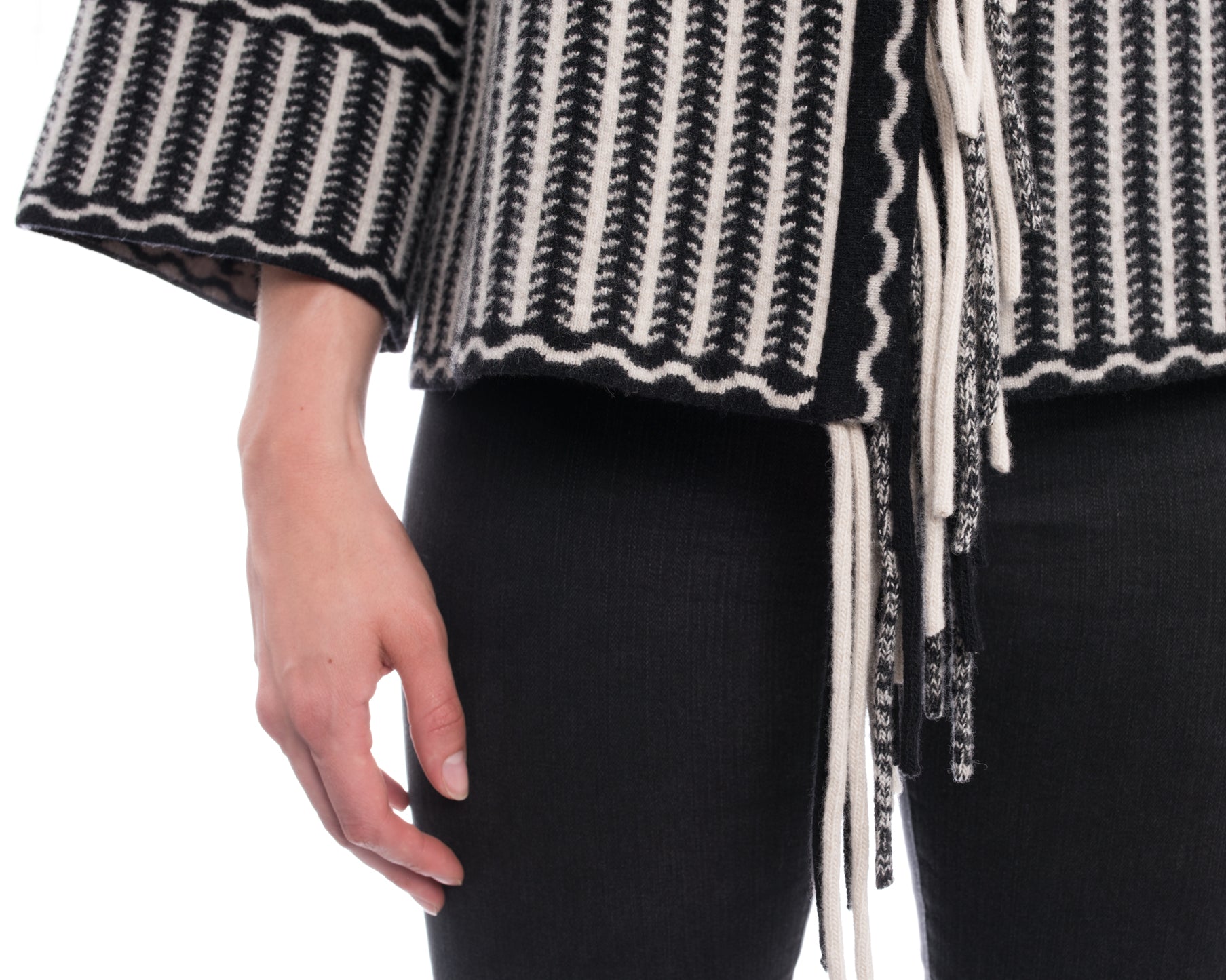 Chloe Pre Fall 2015 Wool Toggle Sweater - Black, Navy & White Striped Knit Pullover | Cozy Winter Fashion for Women, Office Wear & Casual Outfits