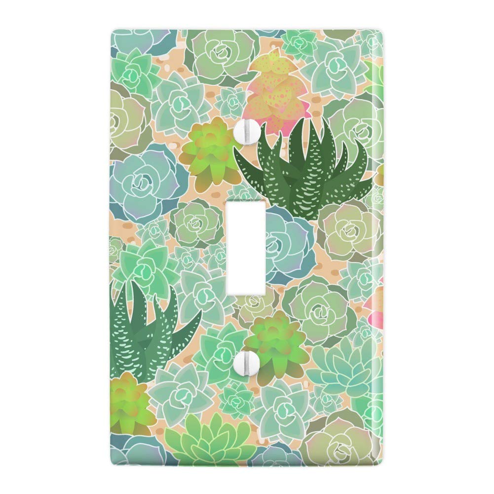 Succulent Cactus Aloe Plants Pattern Plastic Wall Decor Light Switch Plate Cover - Decorative Toggle Switch Plate for Kitchen, Bathroom, Bedroom & Office