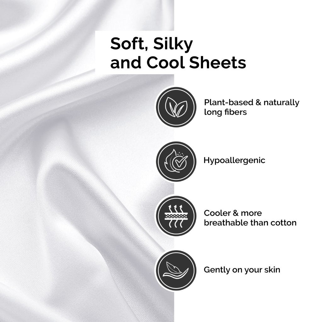 300 Thread Count Rayon From Bamboo Solid Deep Pocket Sheet Set - Ultra Soft & Breathable Bed Sheets for Queen Size Mattress - Perfect for All-Season Comfort & Luxury Bedroom Decor