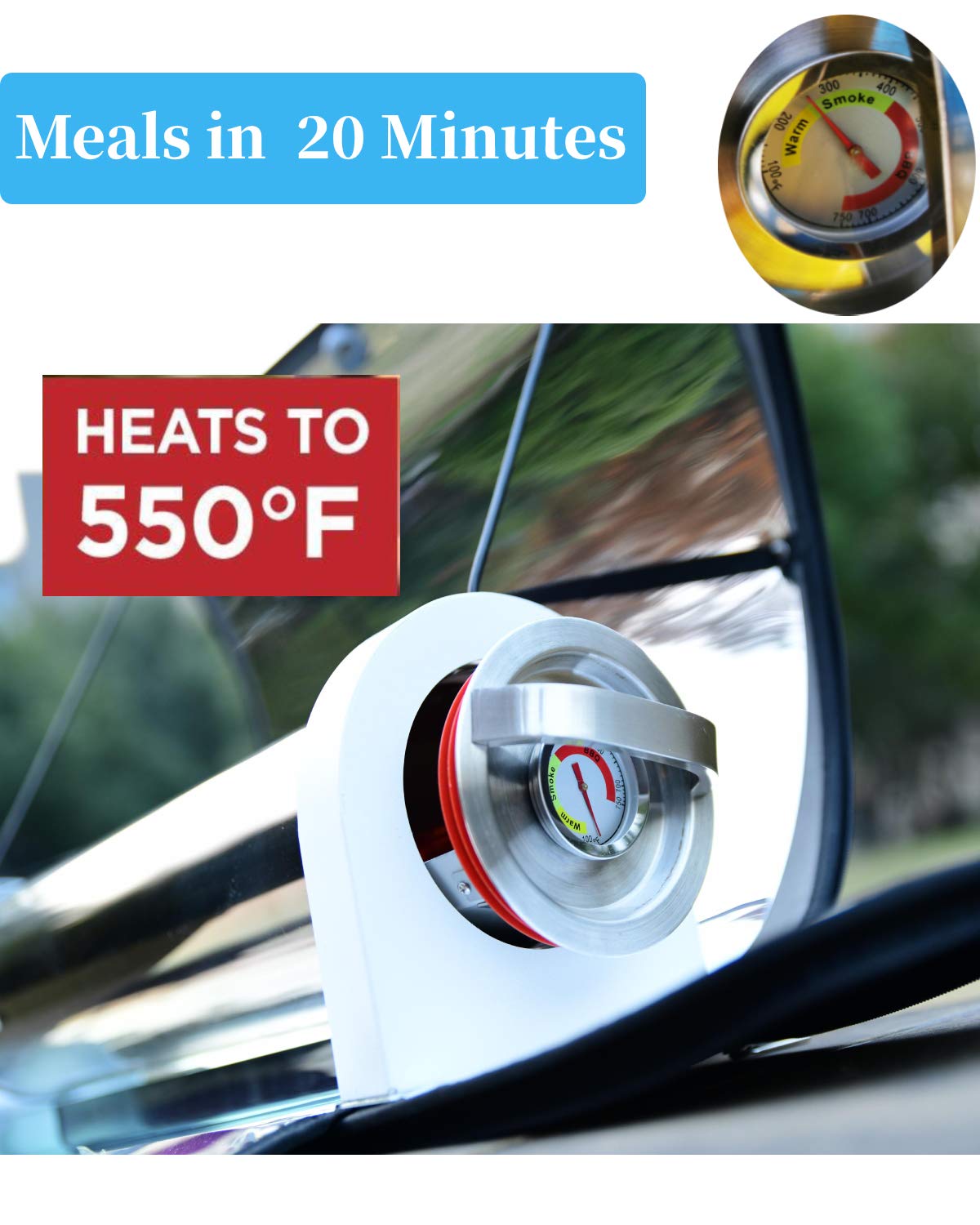 Portable Solar Oven - 4.5L Large Capacity Outdoor Solar Cooker with Thermometer for Camping, Hiking & Backpacking | Perfect for Family Picnics, Beach Trips & Emergency Preparedness