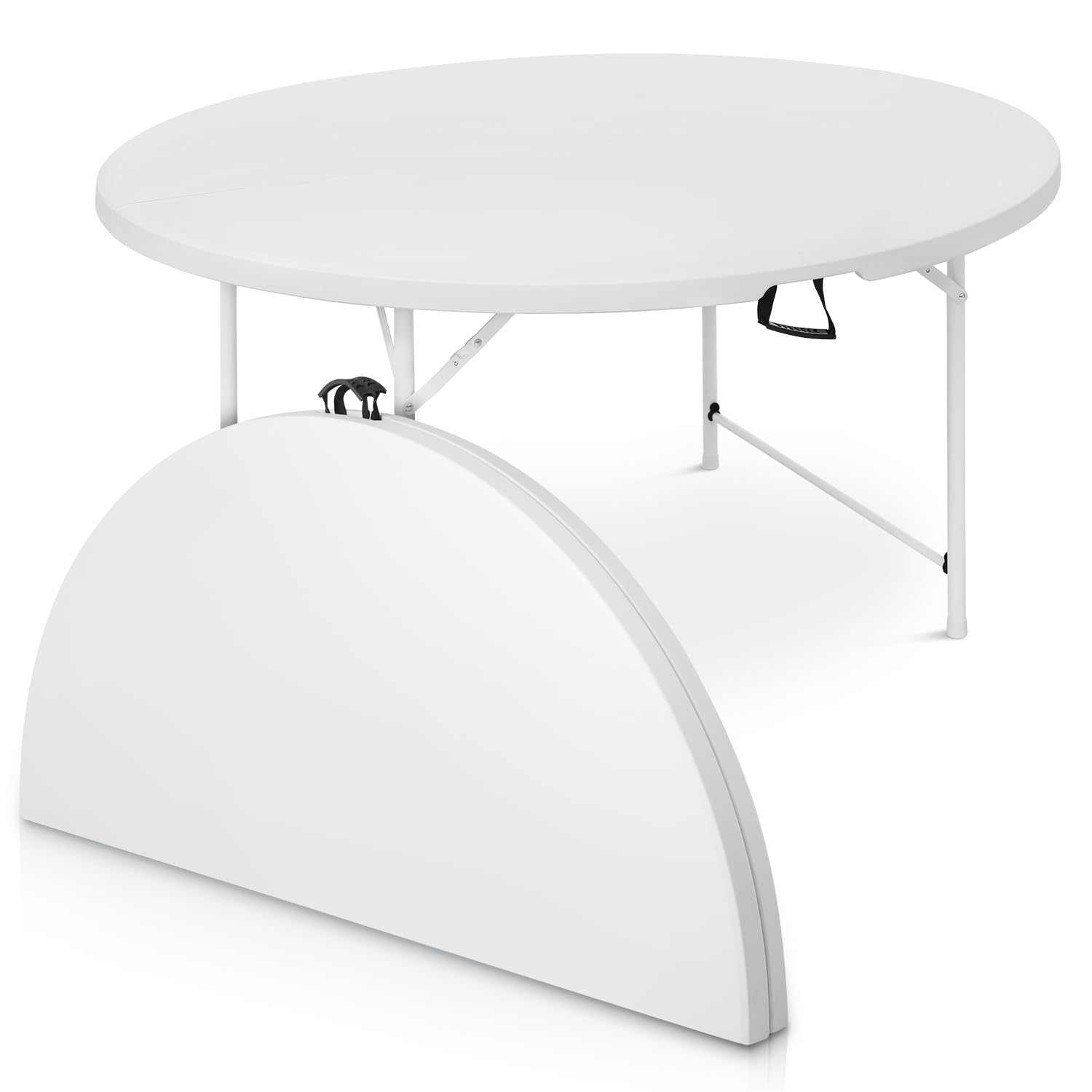 Magshion 60 Inch Round Folding Table - 5 Foot Foldable Plastic Table for Dining, Cards, Parties - Indoor & Outdoor Use - Perfect for Weddings, Events, Picnics & BBQs - White