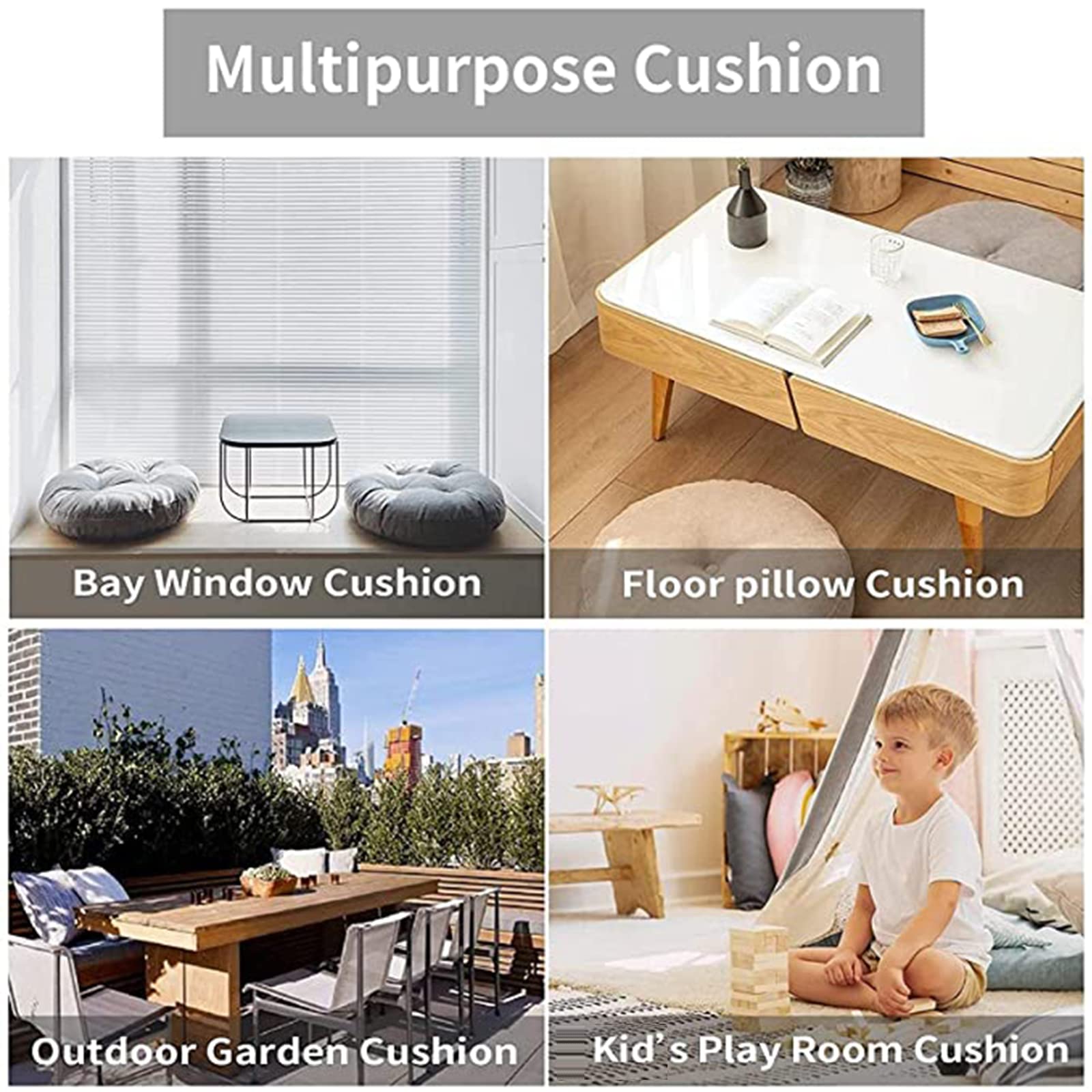 Round Floor Pillows Cushions Set of 4 - 50cm/20in Gray Seat Pads for Meditation, Yoga, Living Room, Sofa & Balcony - Soft Outdoor Indoor Floor Seating for Relaxation & Comfort