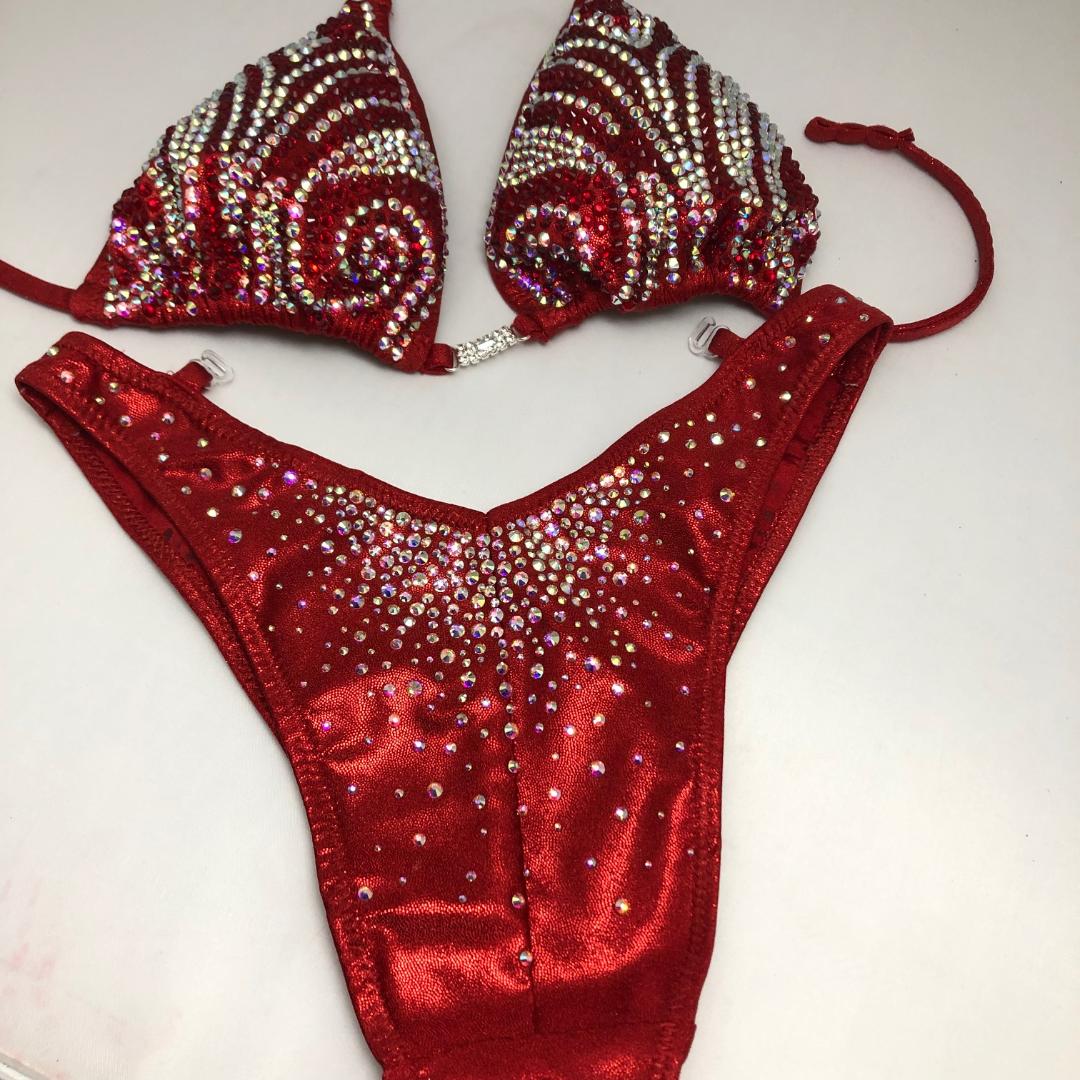 Vampire Red Bikini for NPC IFBB Physique & Figure Competitions - Sexy Competition Swimwear for Bodybuilding & Fitness Shows