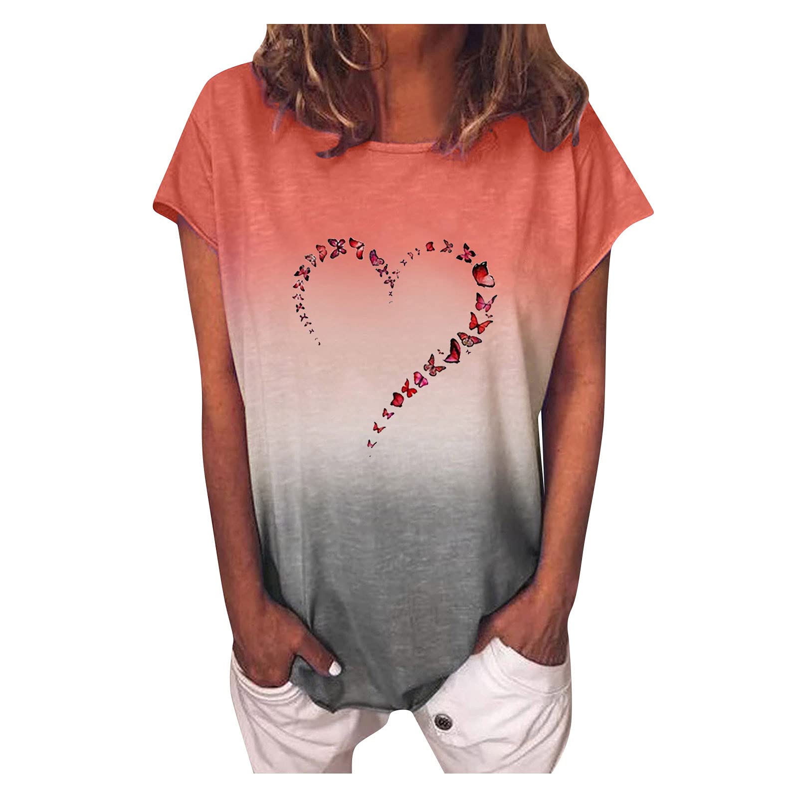 Women's Tie Dye V-Neck Short Sleeve T-Shirt - Loose Fit Casual Summer Top for Everyday Wear, Beach Outings & Music Festivals