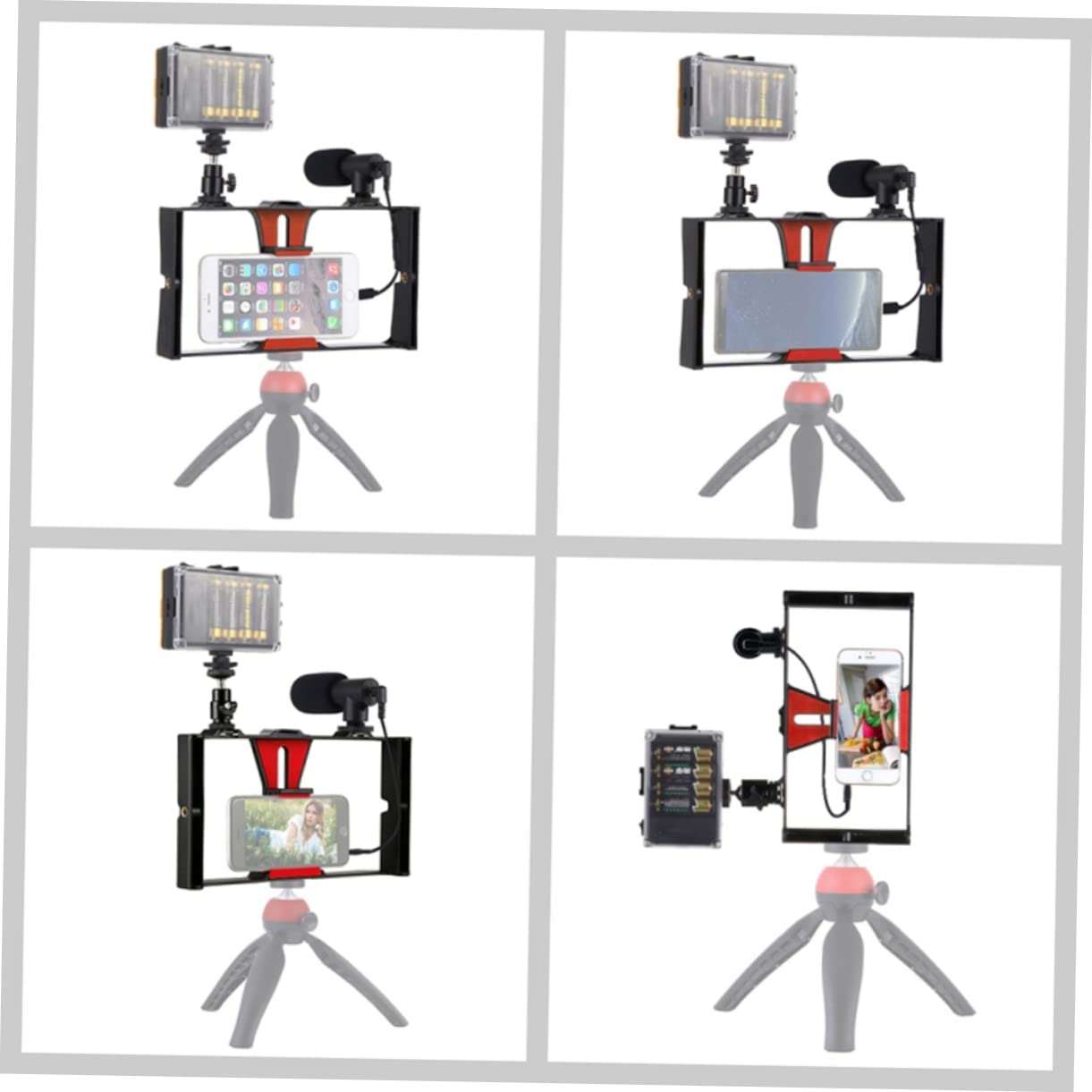 UKCOCO 1 Set Adjustable Phone Tripod Stand with Light & Microphone Holder - Desktop Mount for Live Streaming, Makeup Videos, Photography & Video Calls - Perfect for Content Creators, Vloggers & Home Office