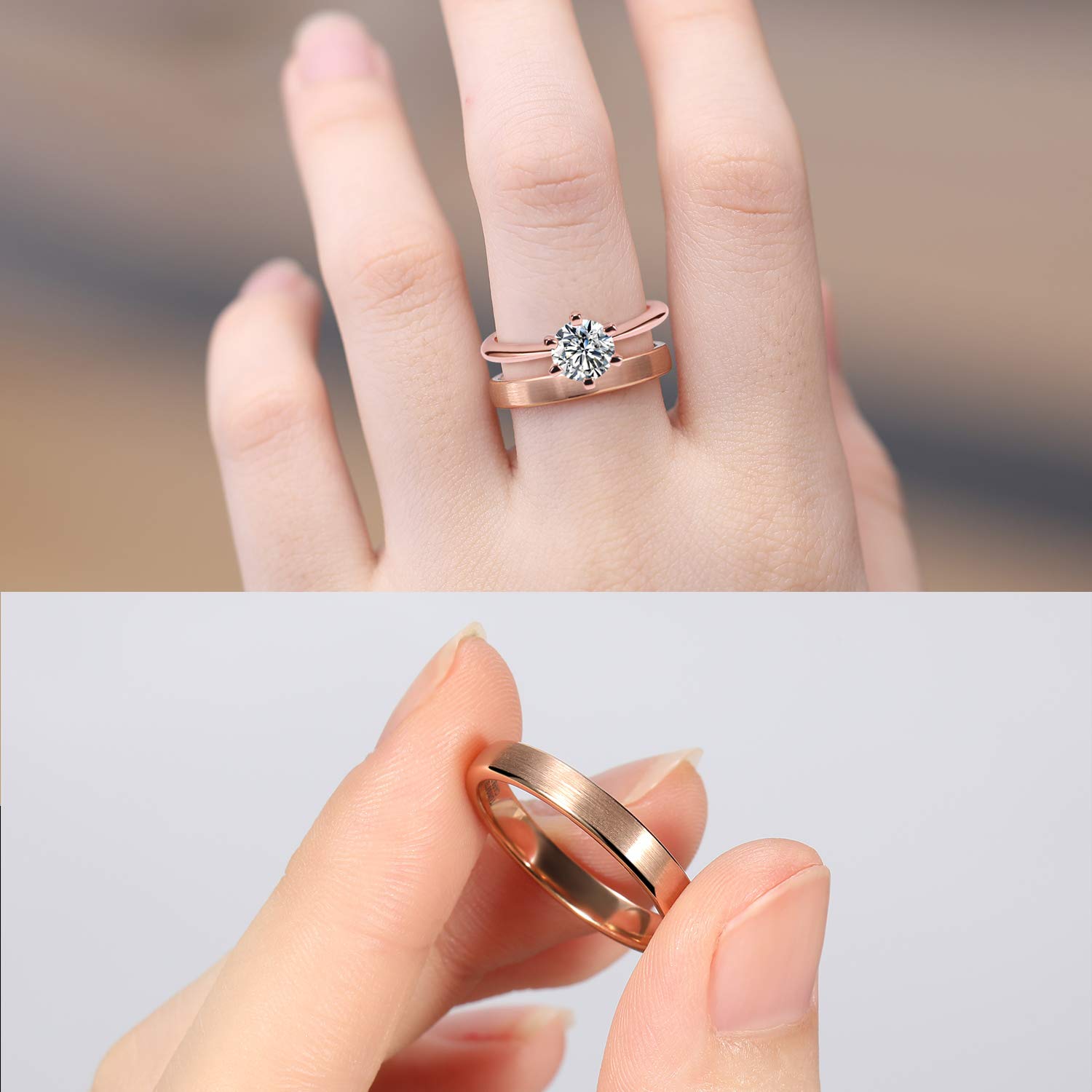 TRUMIUM 3mm & 5mm Tungsten Wedding Bands for Women & Men - Rose Gold & Silver Brushed Comfort Fit Rings (Size 4-12) - Perfect for Engagement, Anniversary & Everyday Wear