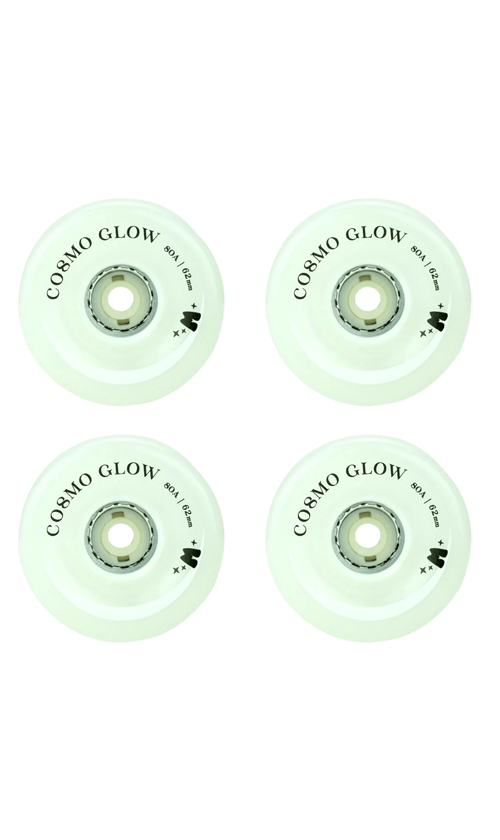 Moxi Cosmo Glow Wheels - White Rain Glow Pack of 4 | LED Light Up Roller Skating Wheels for Night Skating & Rink Parties