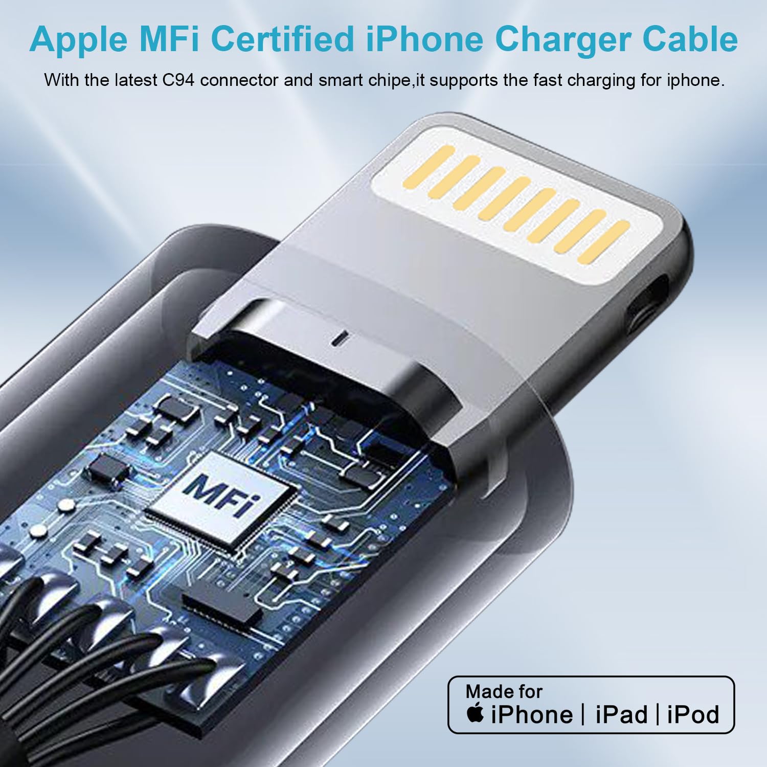 3-Pack Apple MFi Certified Lightning Cable 2M/6.6ft - Fast Charging Nylon Braided USB Cable for iPhone 14/13/12/11/XS/XR/X/8/7/6/SE/5S & iPad - Durable Long Charger Cord for Home, Office, Car & Travel