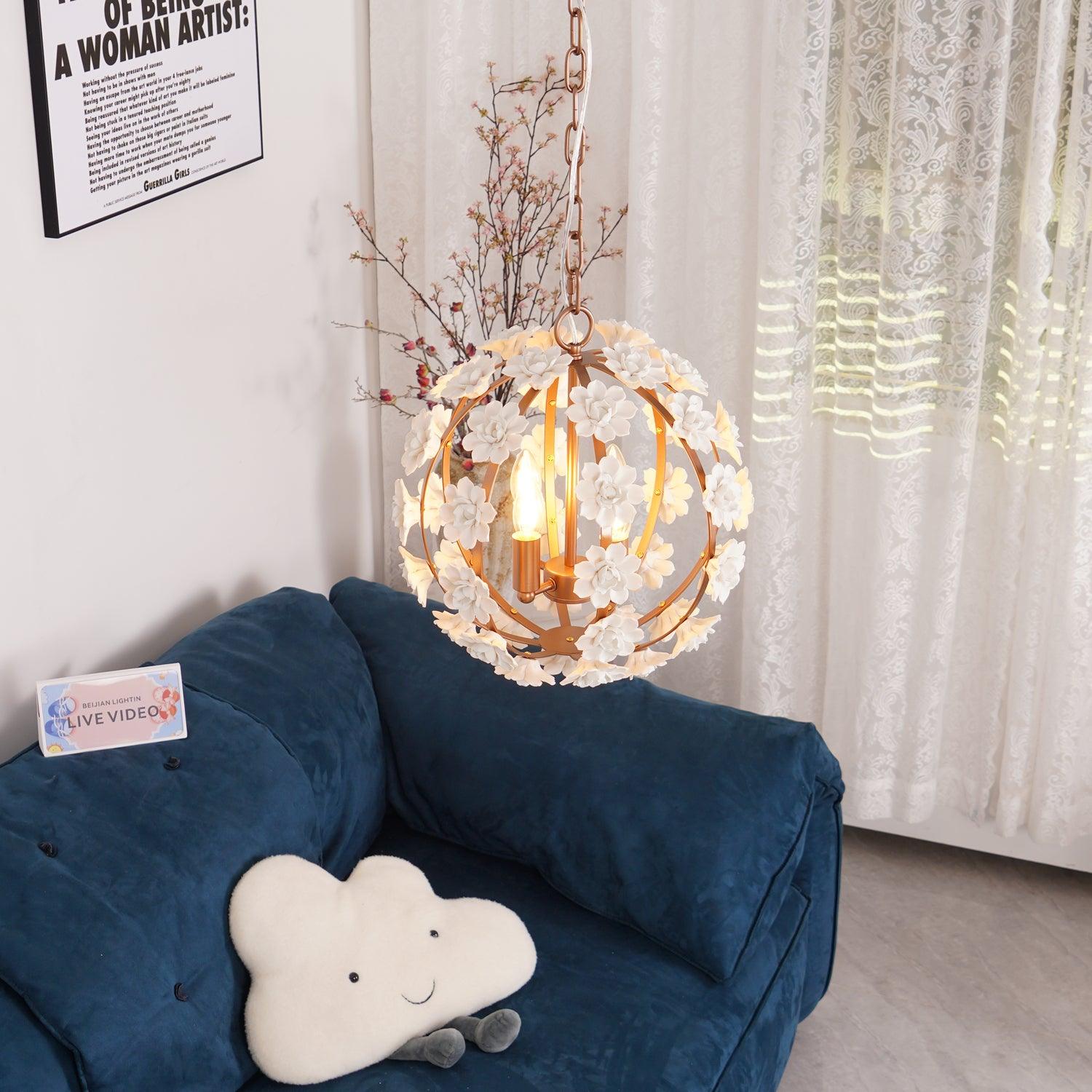 Bianca Floral Orb Chandelier - Elegant Crystal Ceiling Light Fixture for Dining Room, Bedroom & Living Room Decor | Perfect for Home, Wedding & Event Lighting