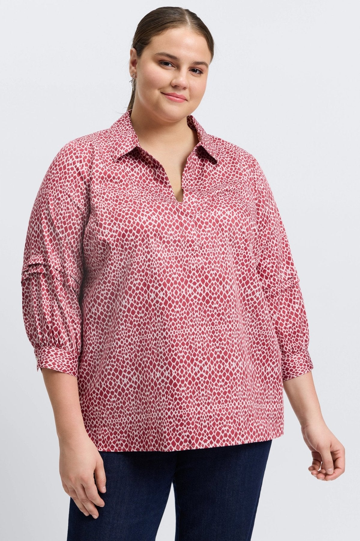 Frankie Plus Abstract Snakeskin 3/4 Sleeve Popover Shirt for Women | Stylish Printed Blouse | Perfect for Office Wear, Casual Outings & Date Nights